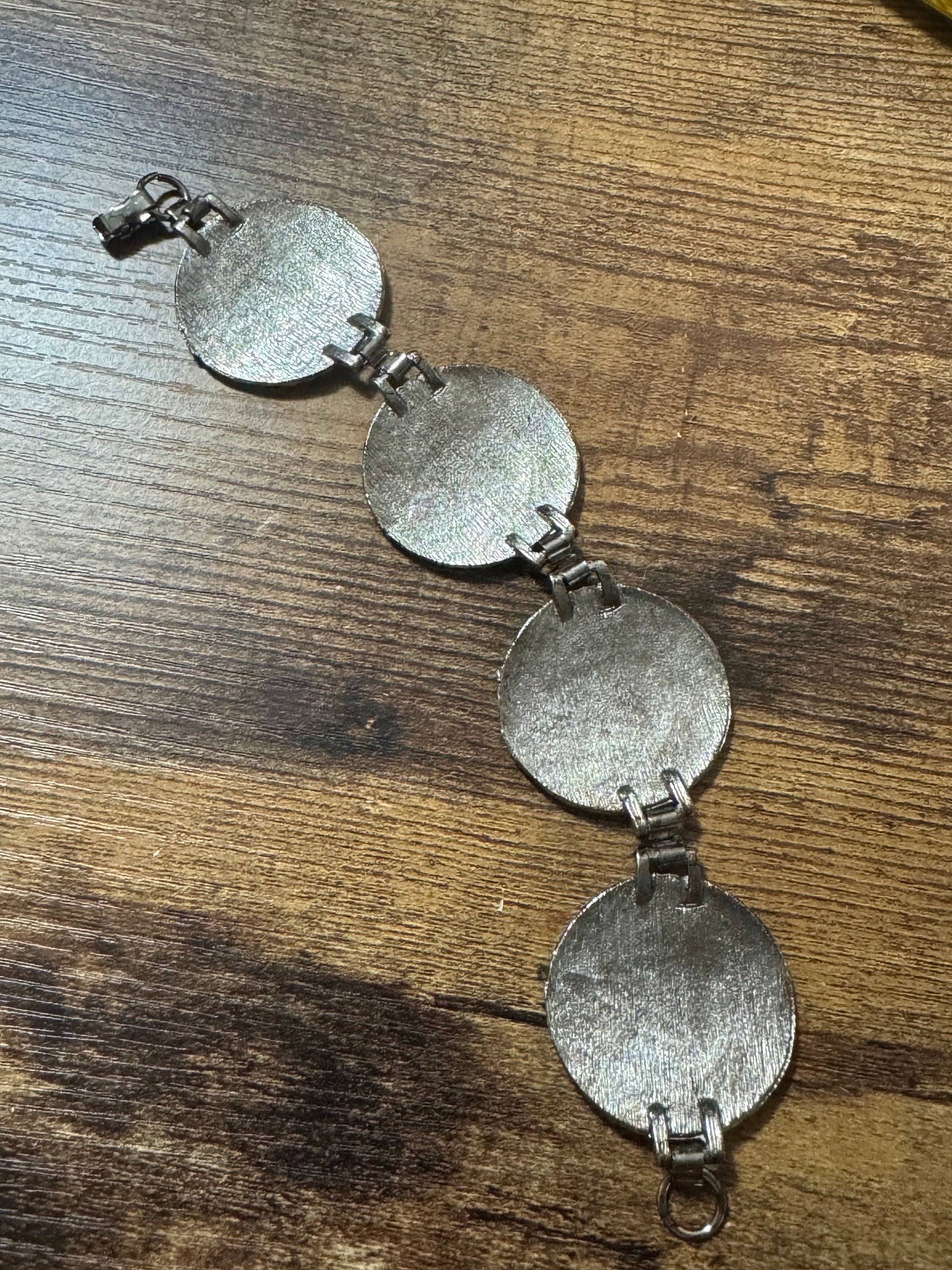 vintage chunky oversized silver tone coin bracelet 19.5cm old shop stock unused
