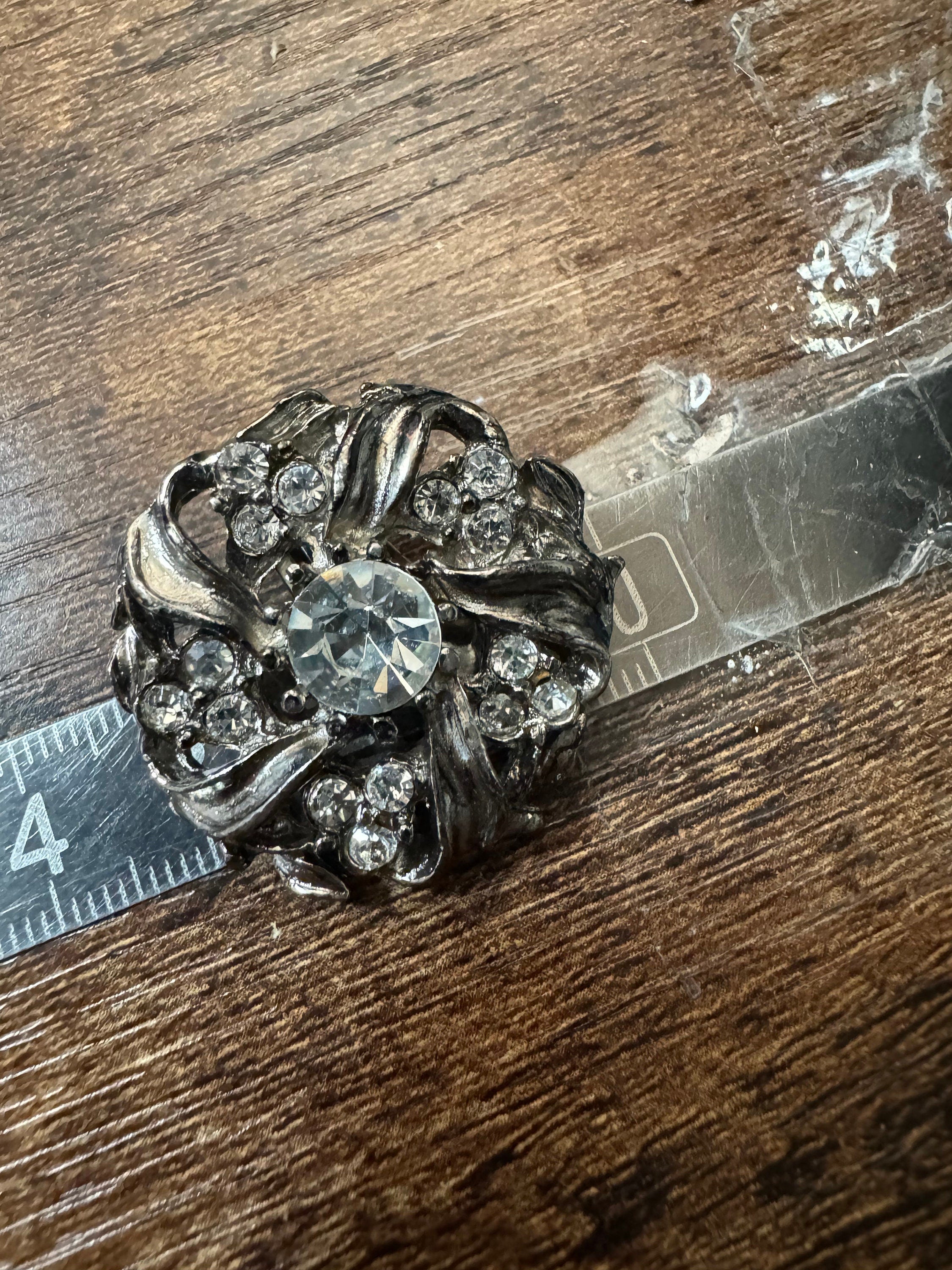 Vintage Diamanté Jewellery Set: Silver Tone Necklace, Bracelet & Earrings