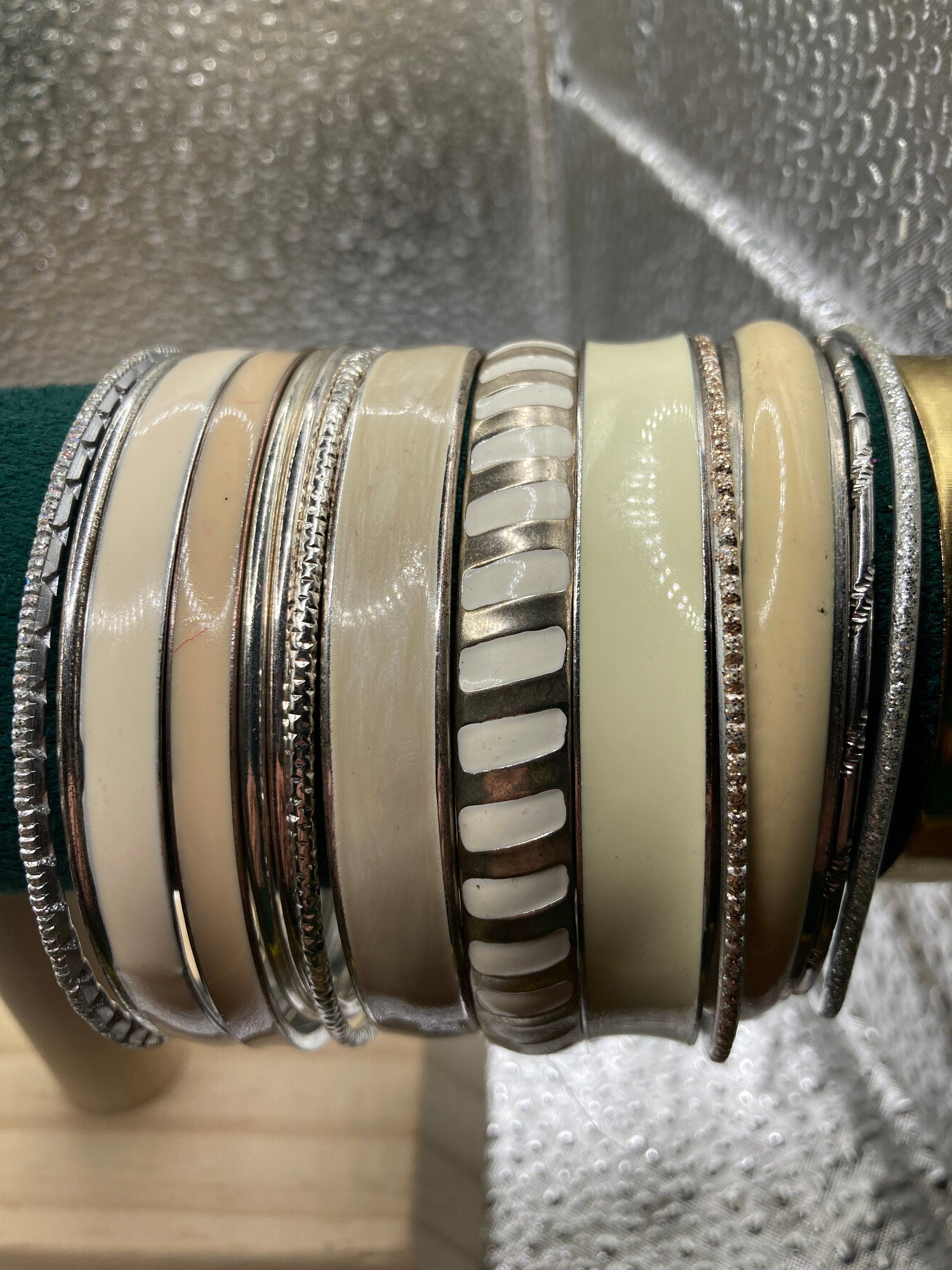 Vintage Silver Tone Stacking Bangles: Boho Hippie Festival Bracelet Set
