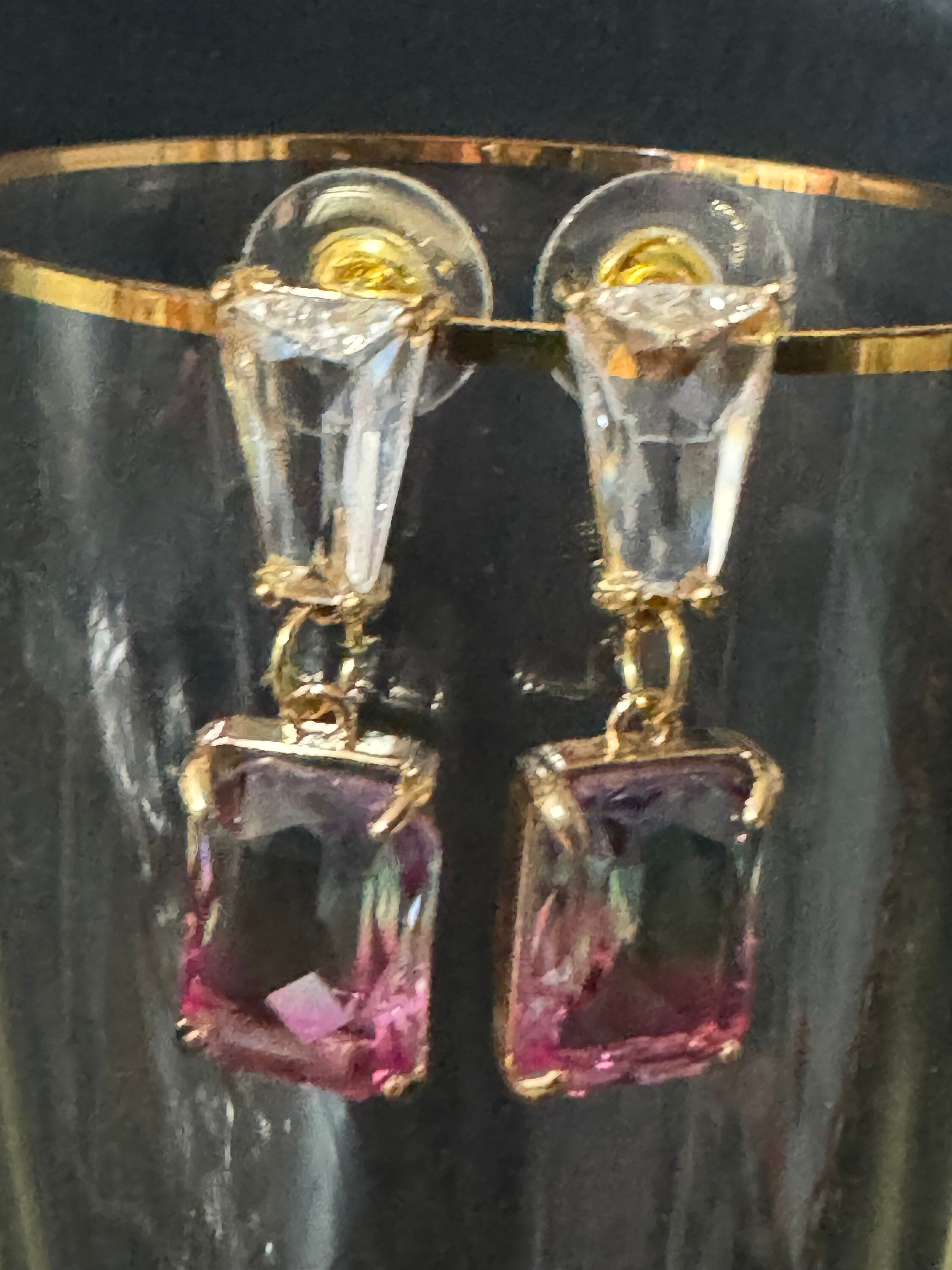 Clear and iris rainbow crystal diamanté earrings for pierced ears Gold plated