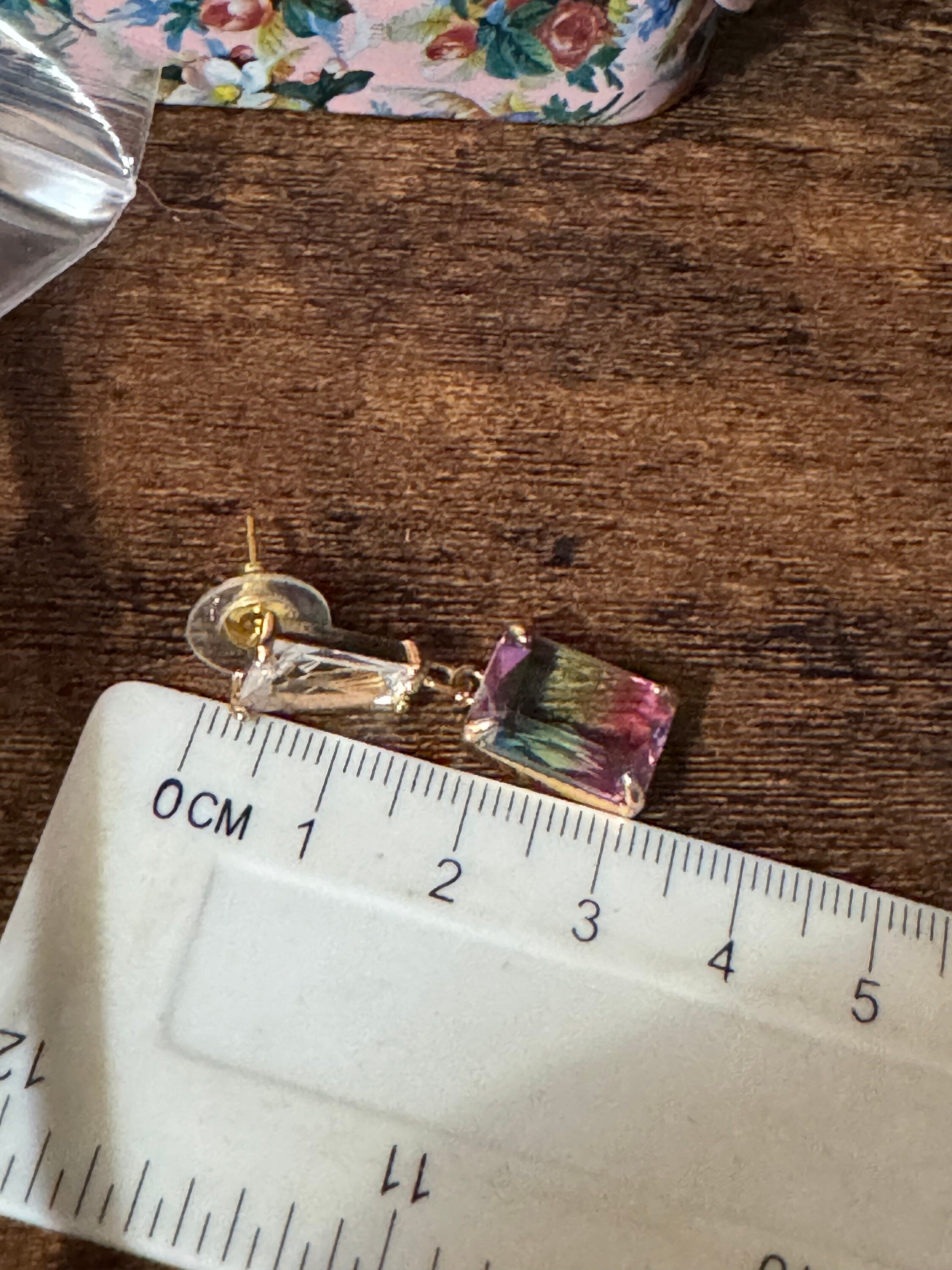 Clear and iris rainbow crystal diamanté earrings for pierced ears Gold plated