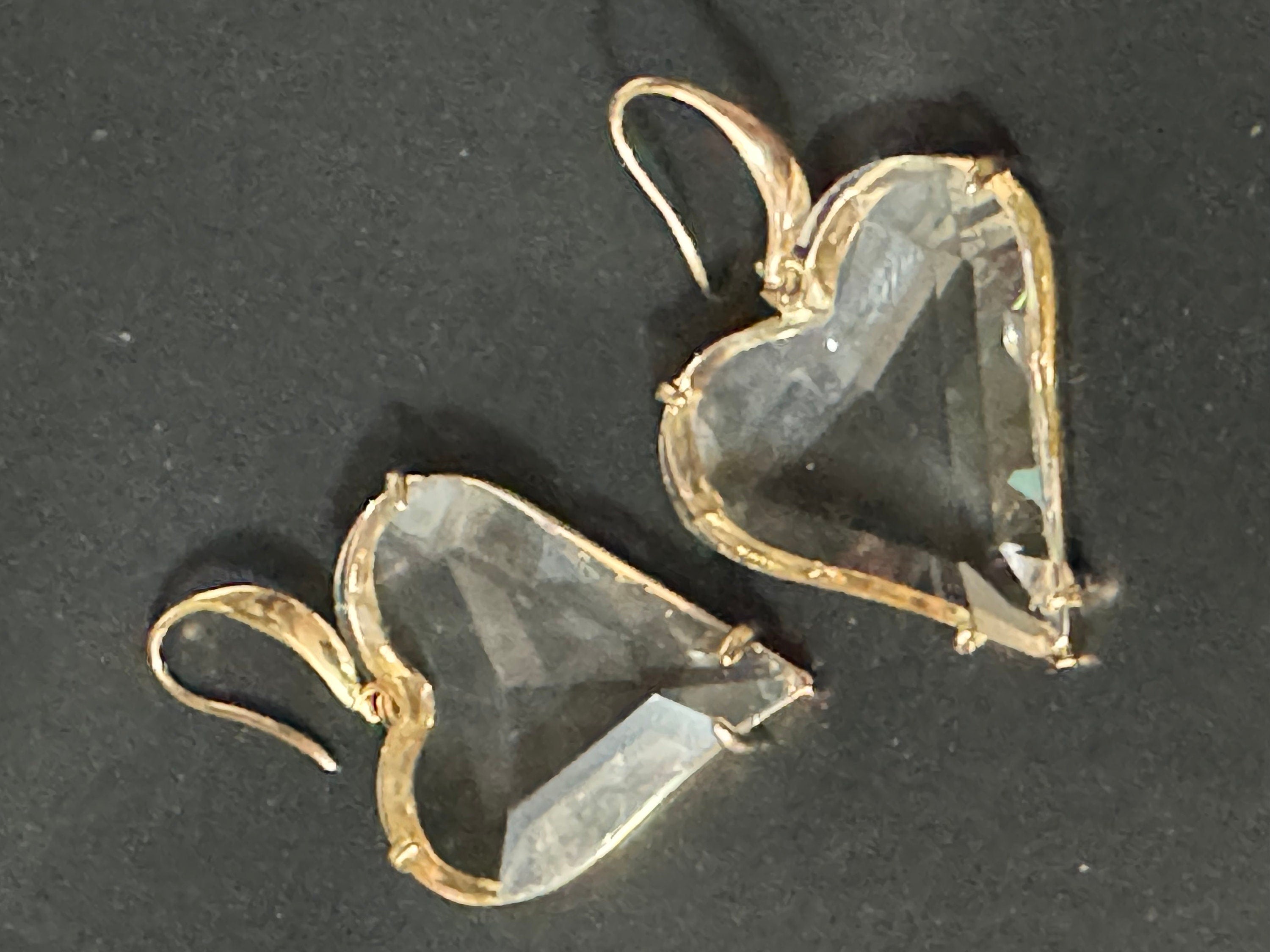 18k gold plated clear love heart crystal drop charm earrings