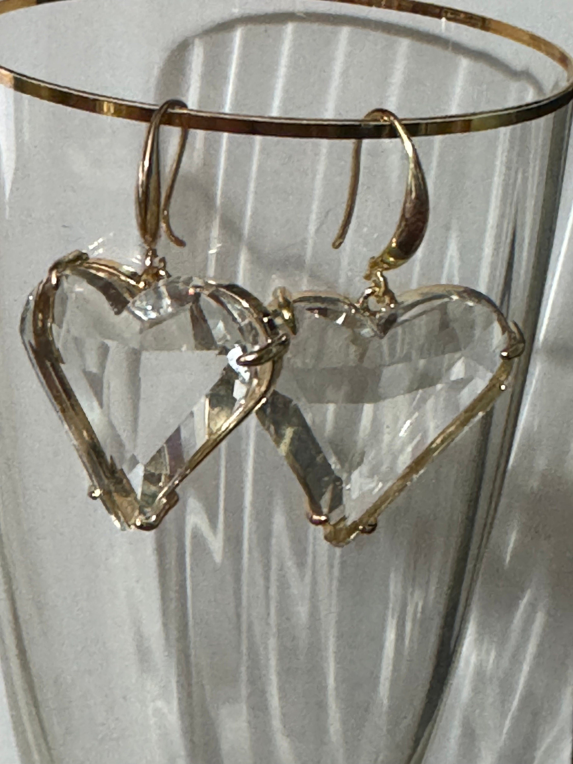 18k gold plated clear love heart crystal drop charm earrings
