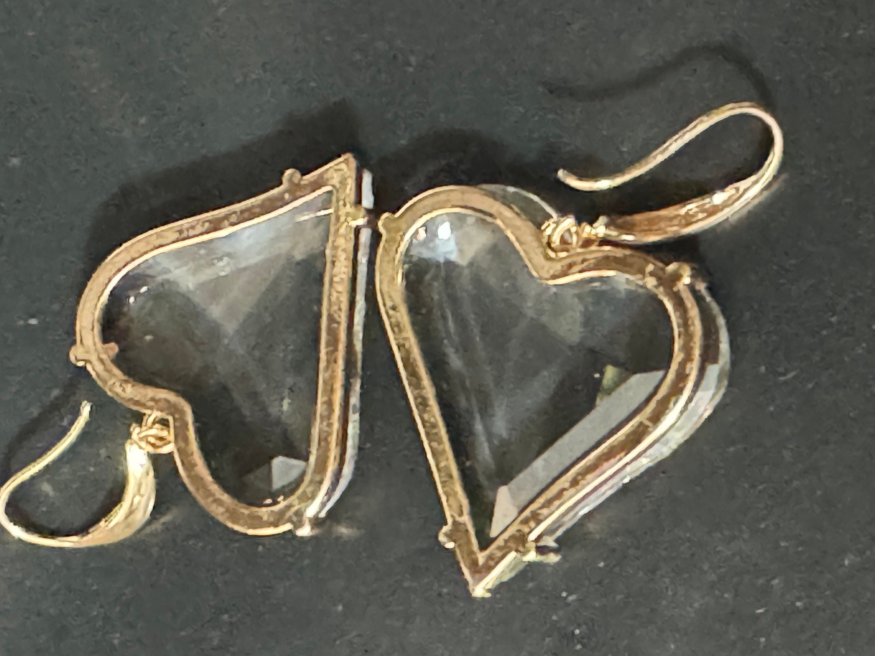 18k gold plated clear love heart crystal drop charm earrings