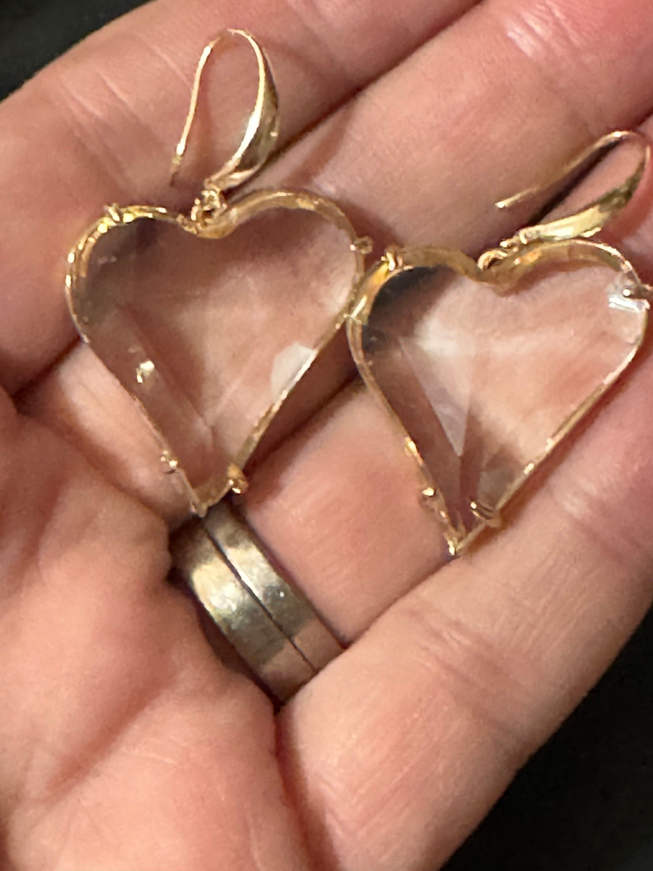 18k gold plated clear love heart crystal drop charm earrings