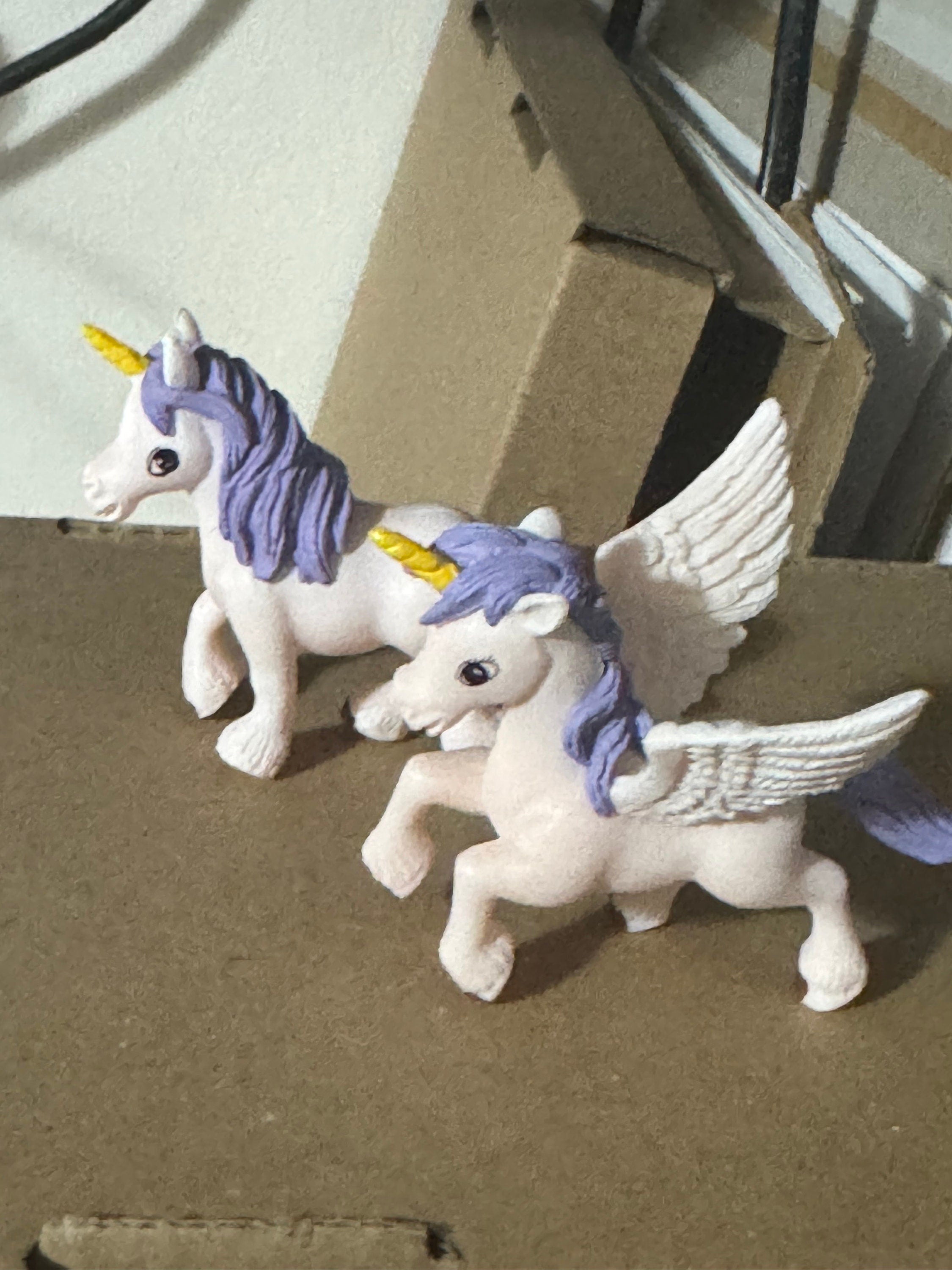 Set of 2 PURPLE unicorn plastic cake topper decorations birthday toy figures