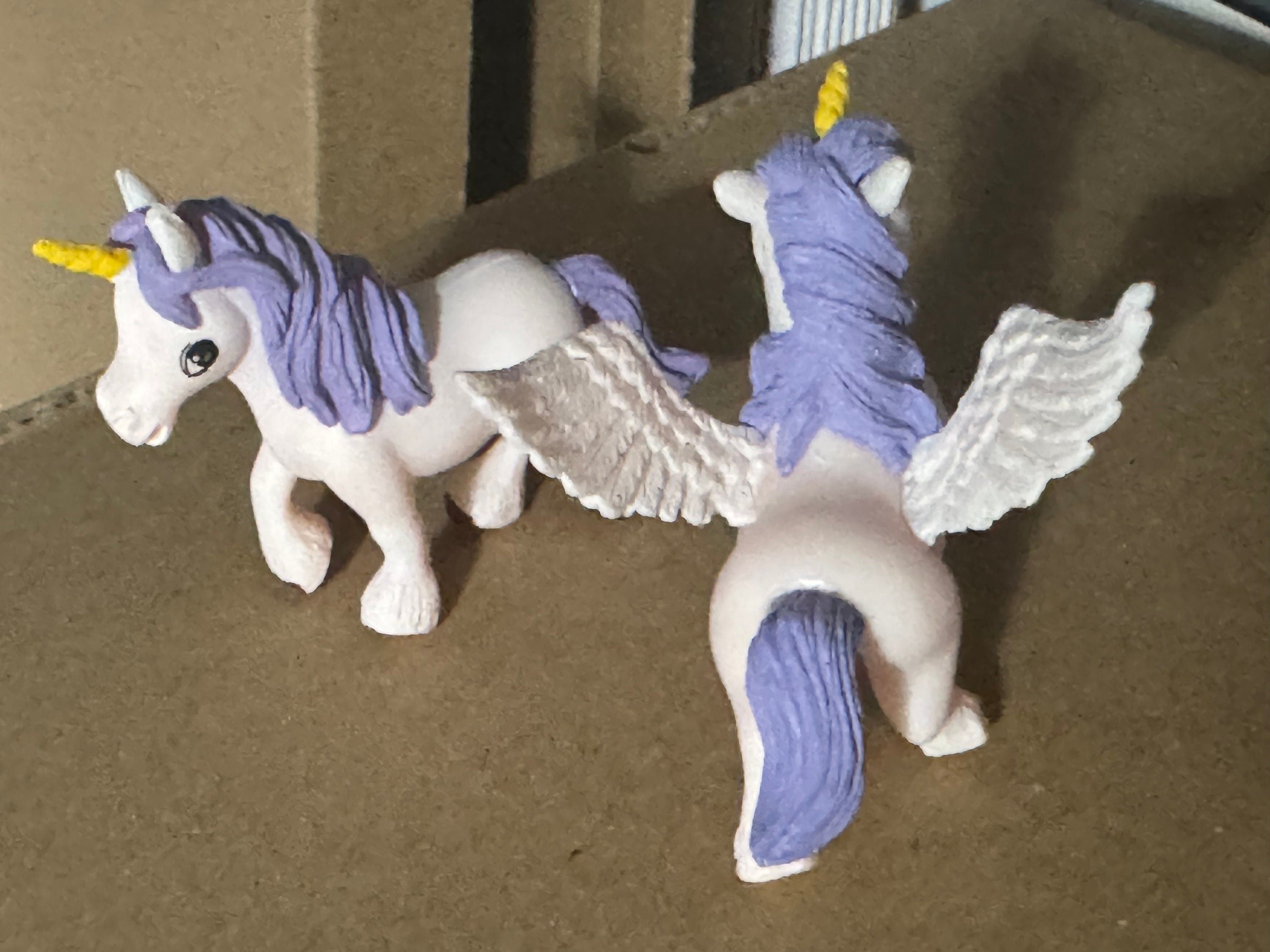Set of 2 PURPLE unicorn plastic cake topper decorations birthday toy figures