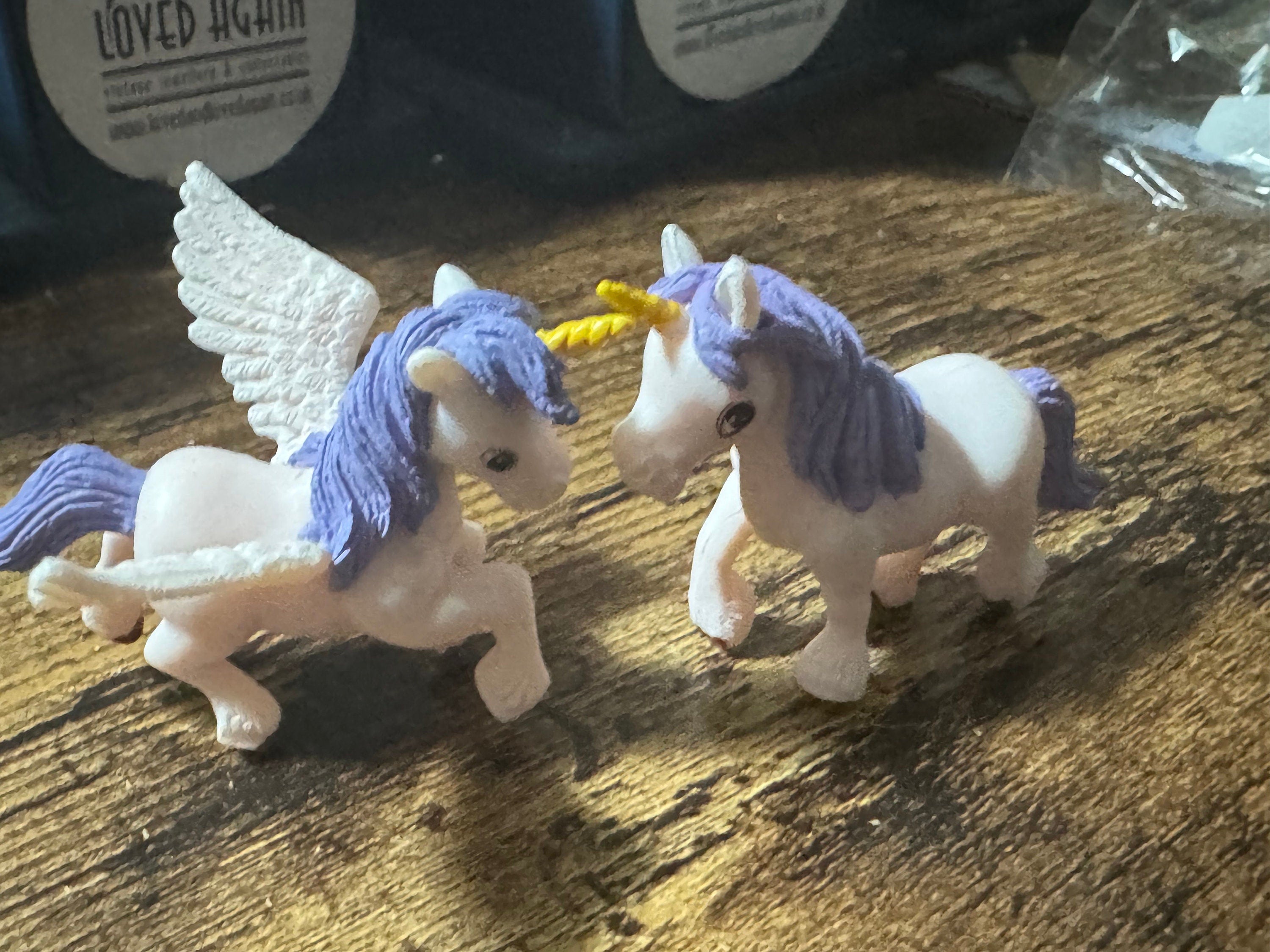 Set of 2 PURPLE unicorn plastic cake topper decorations birthday toy figures