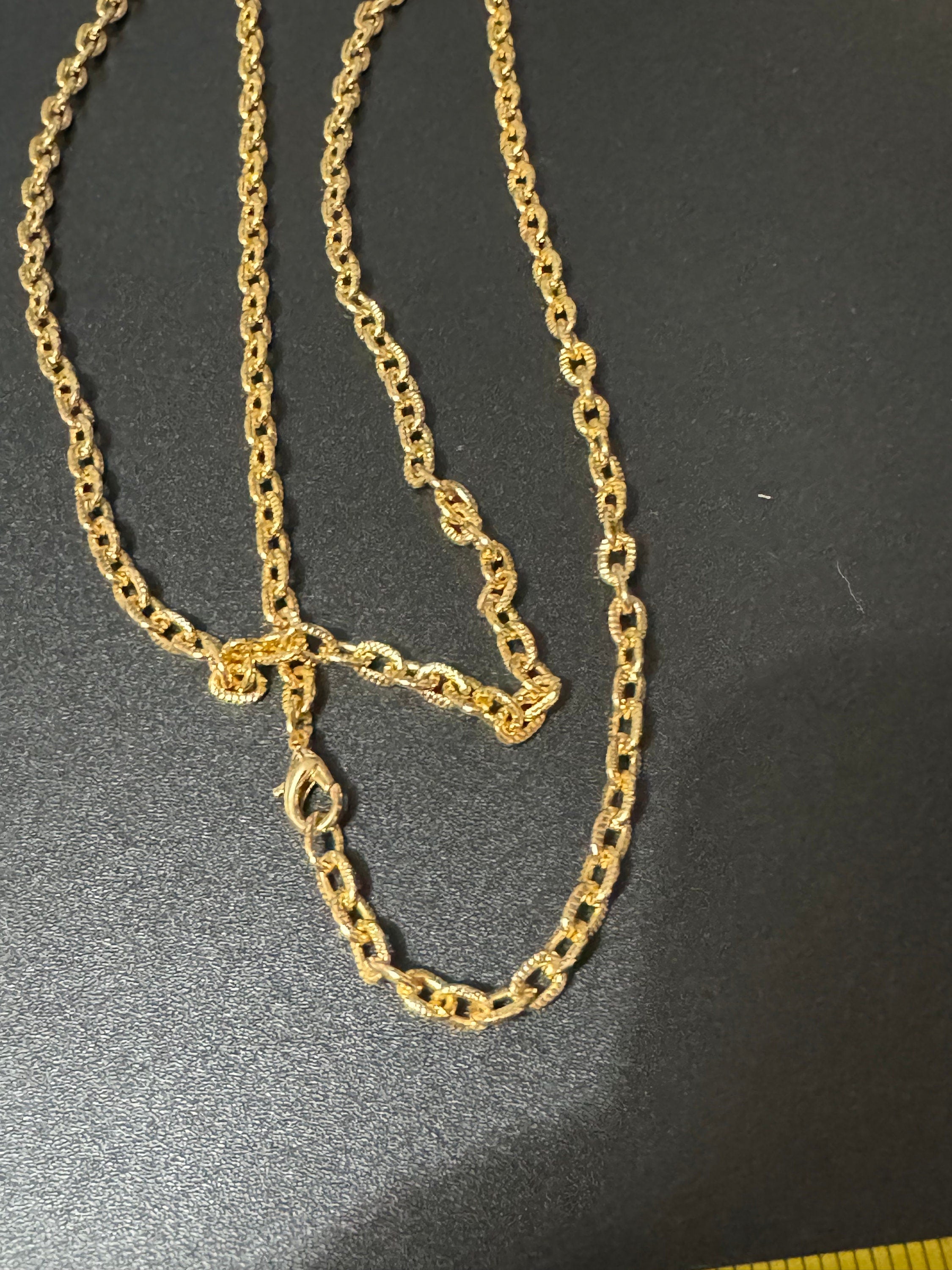 30.5 inch 78cm long 1980s gold plated textured cable link plain chain necklace