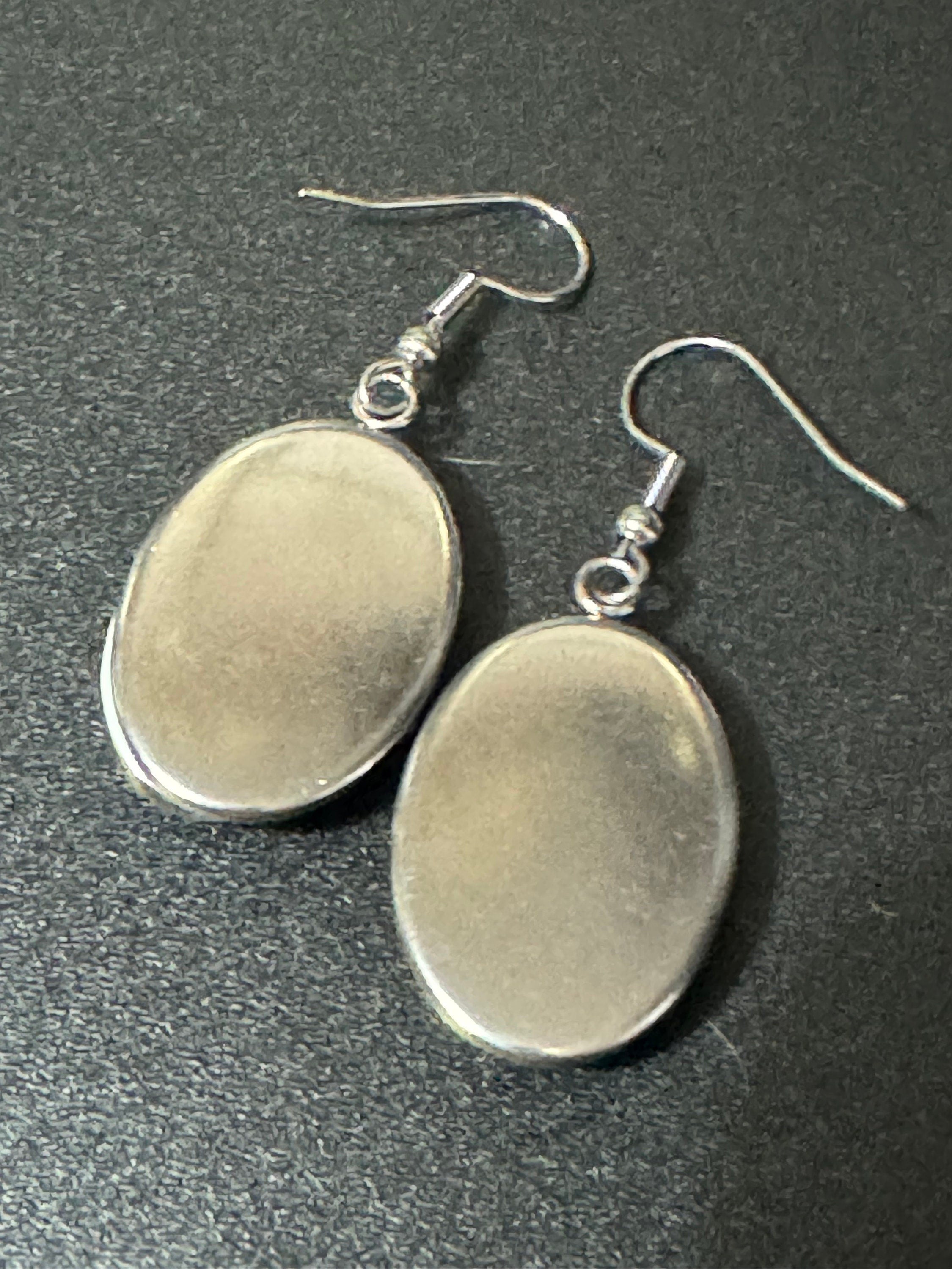 Rose Garden Stainless Steel Drop Earrings: Blue & Pink Floral Cabochon
