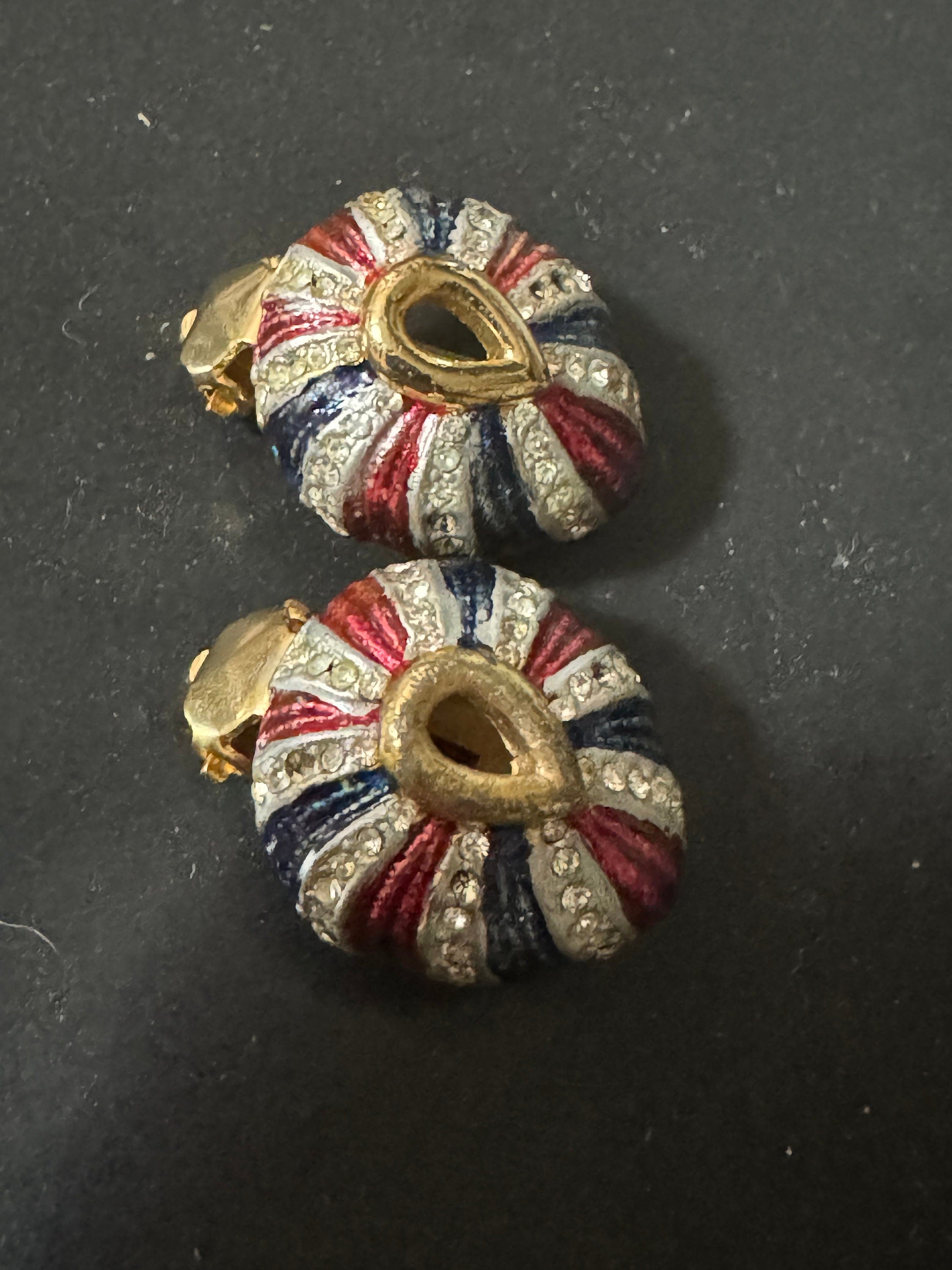 Vintage Striped Enamel Teardrop Clip On Earrings