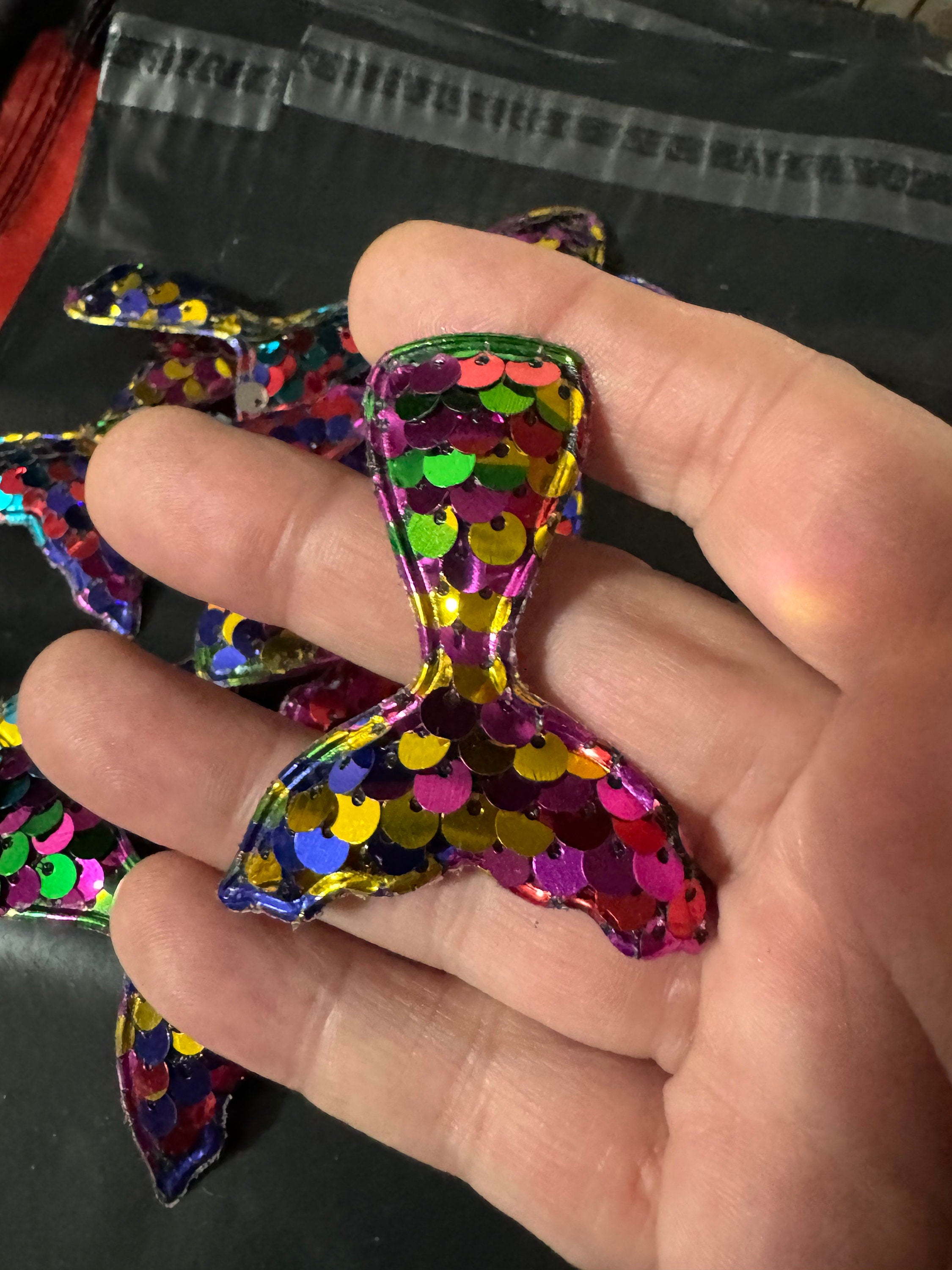 Rainbow Sequin Mermaid Tail Patch: Sew-On Craft Appliqué (6cm x 5cm)