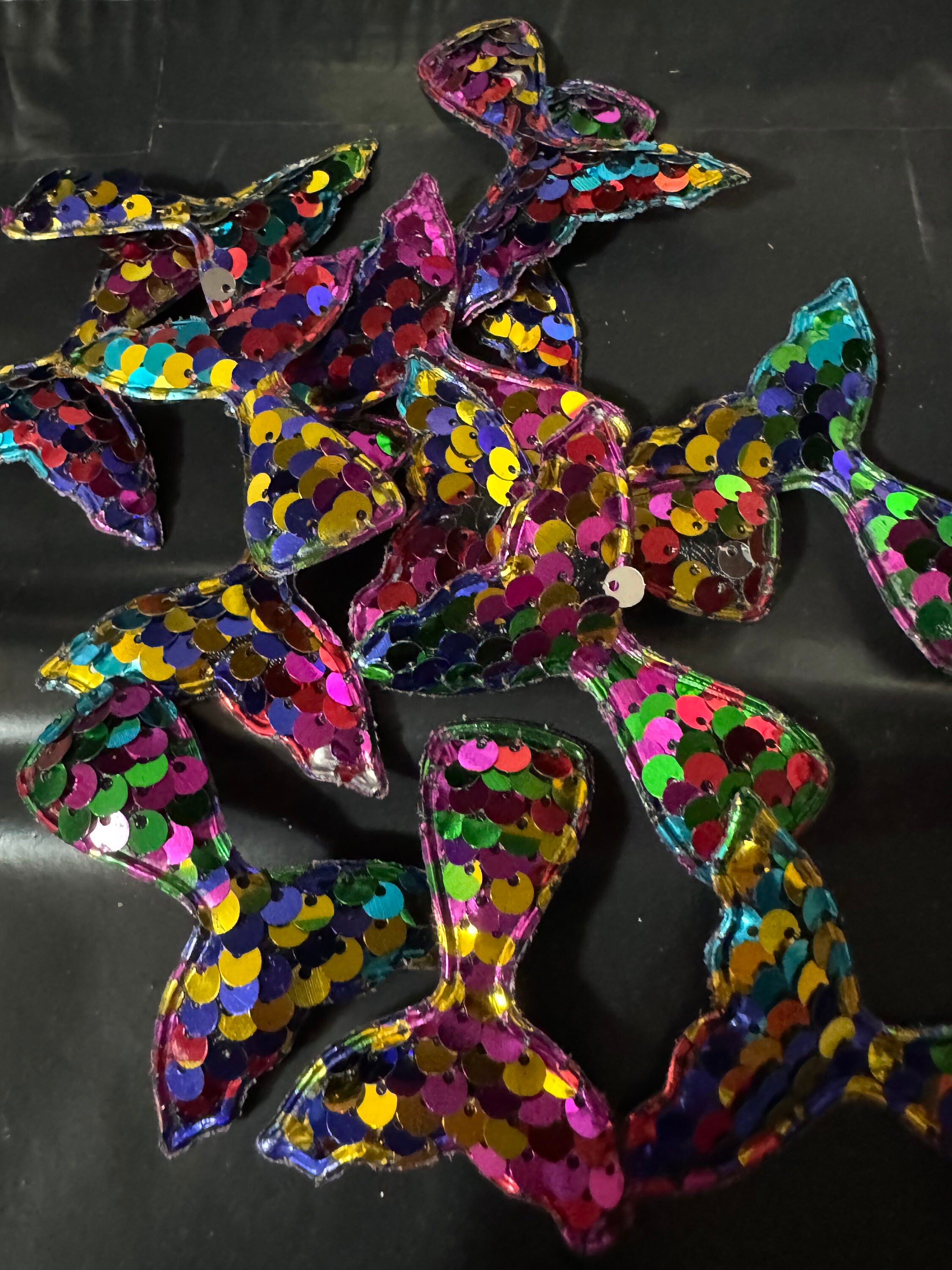 Rainbow Sequin Mermaid Tail Patch: Sew-On Craft Appliqué (6cm x 5cm)