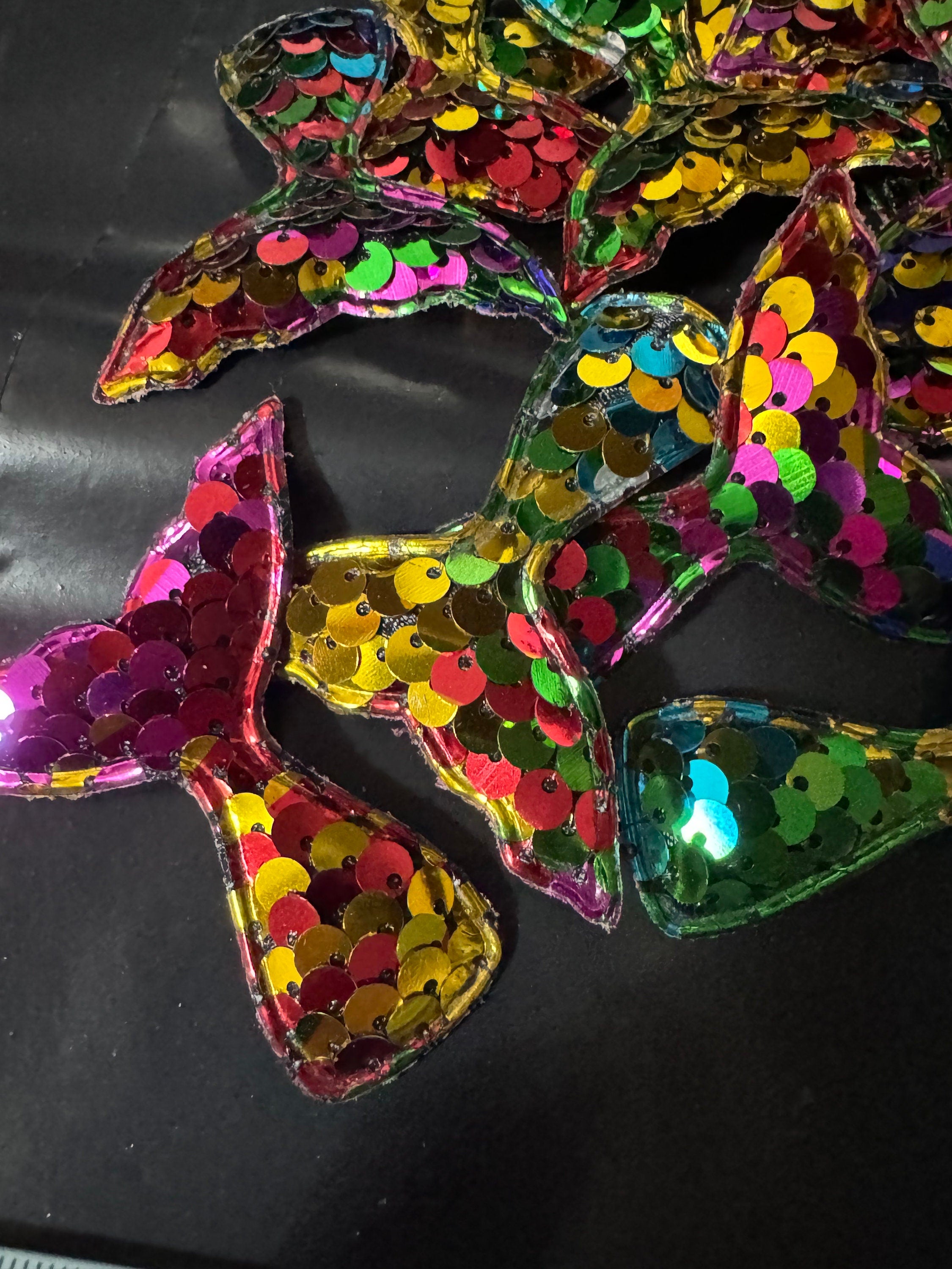 Rainbow Sequin Mermaid Tail Patch: Nautical Sewing Appliqué (6cm x 5cm)