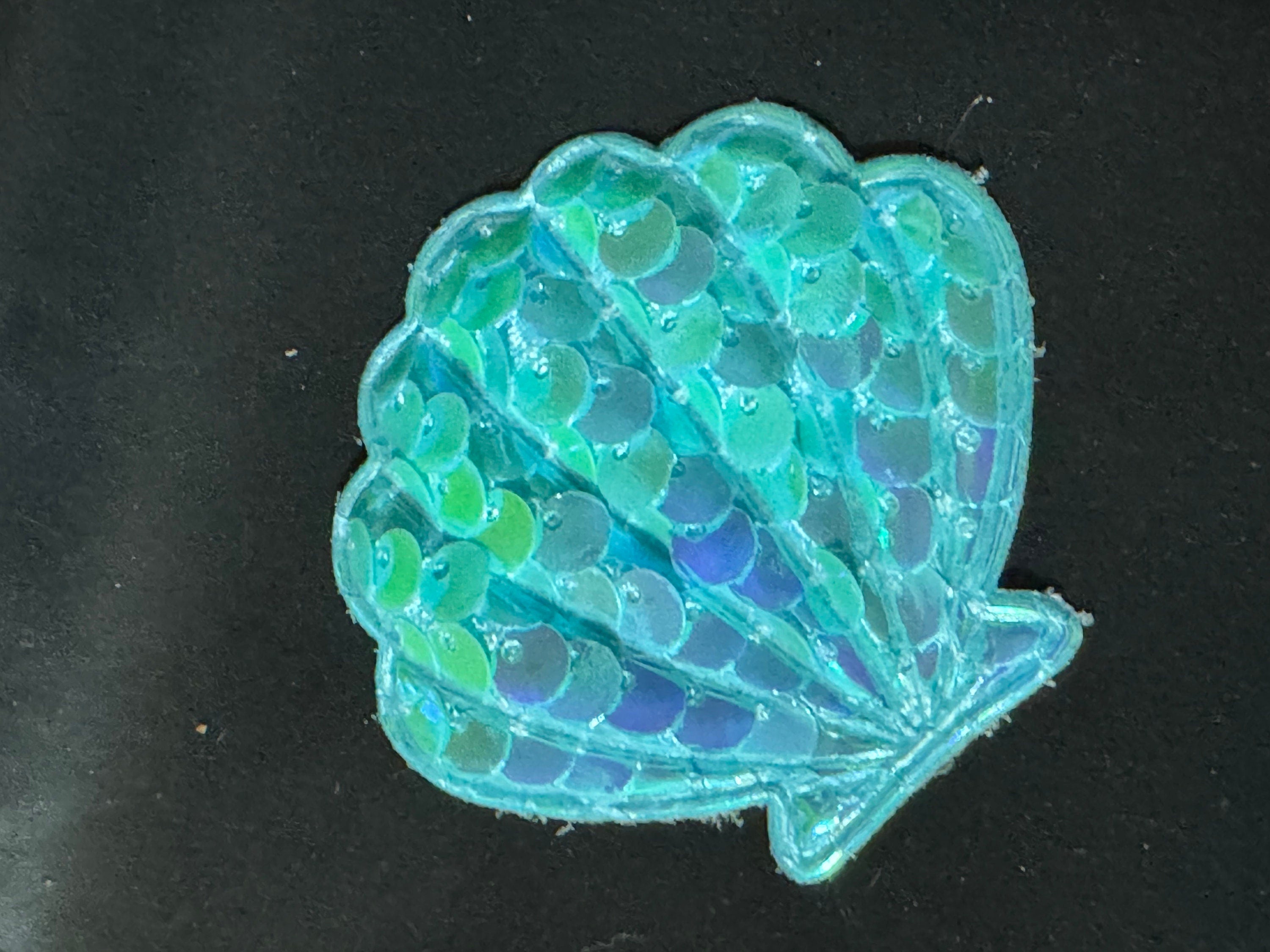 Turquoise Sequin Seashell Patch: Nautical Appliqué (4.5cm x 5cm)