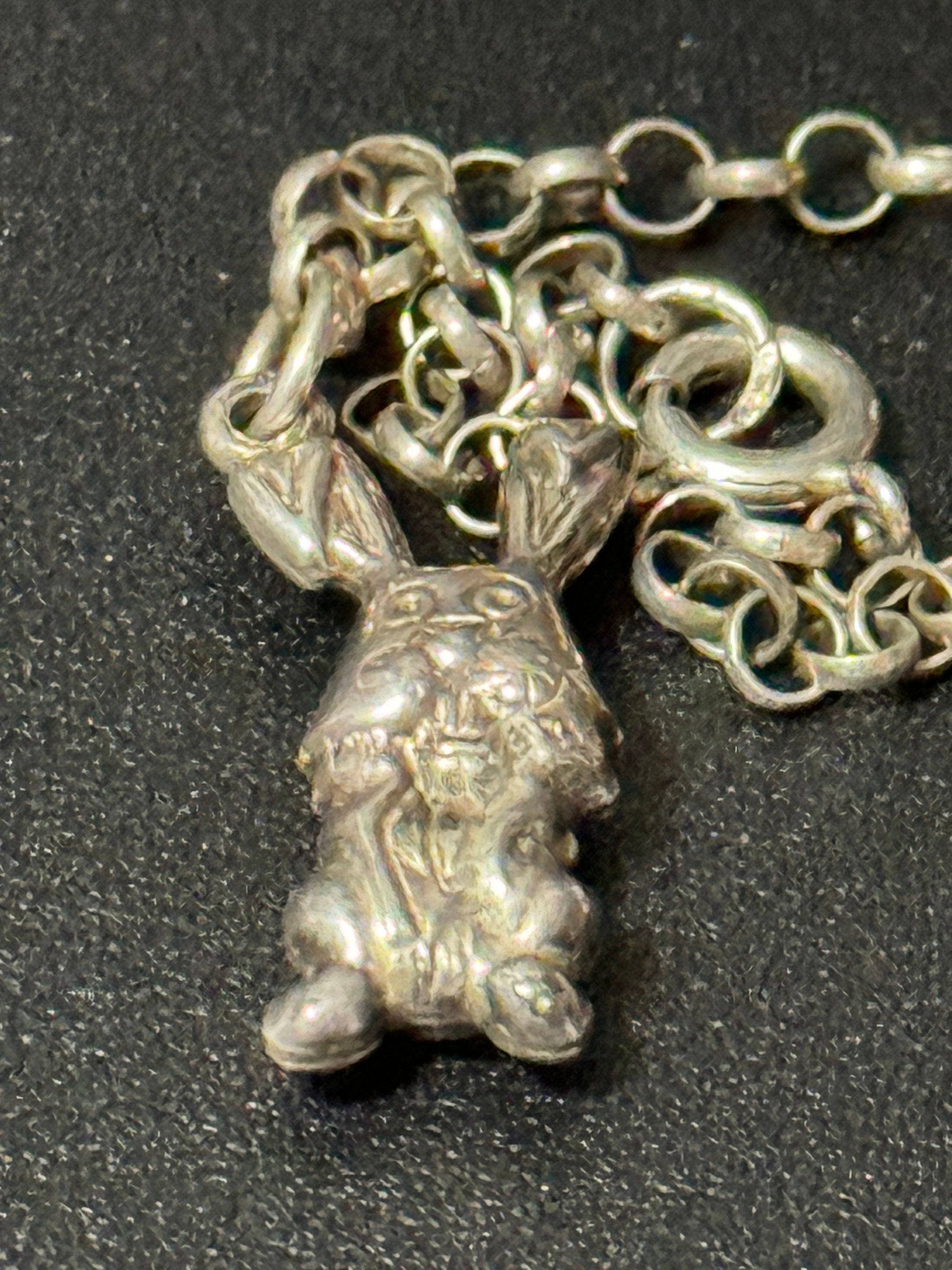 Vintage Sterling Silver Charm Bracelet: Easter Bunny & Bird Charms