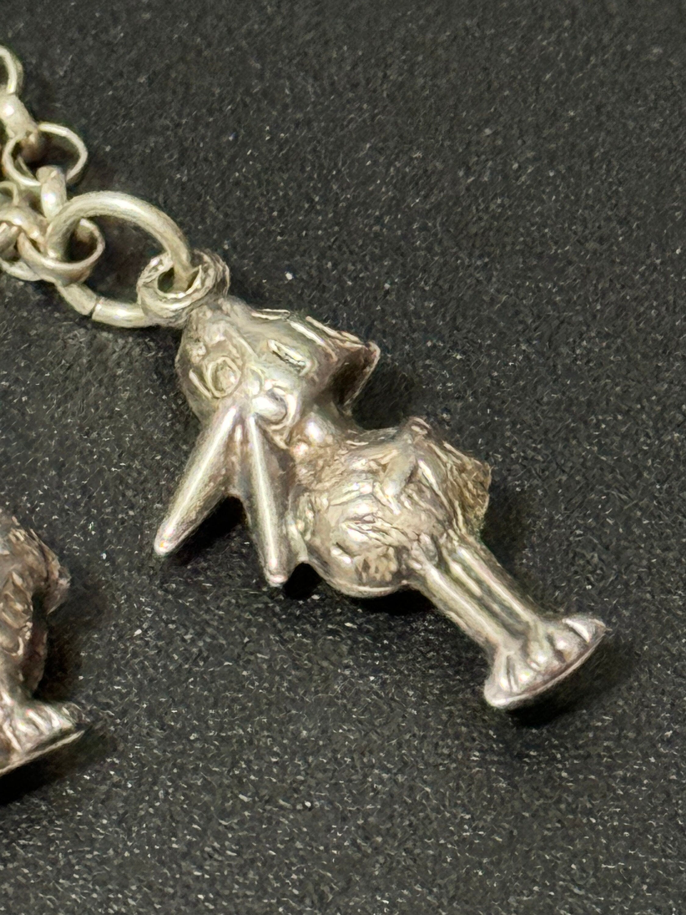 Vintage Sterling Silver Charm Bracelet: Easter Bunny & Bird Charms
