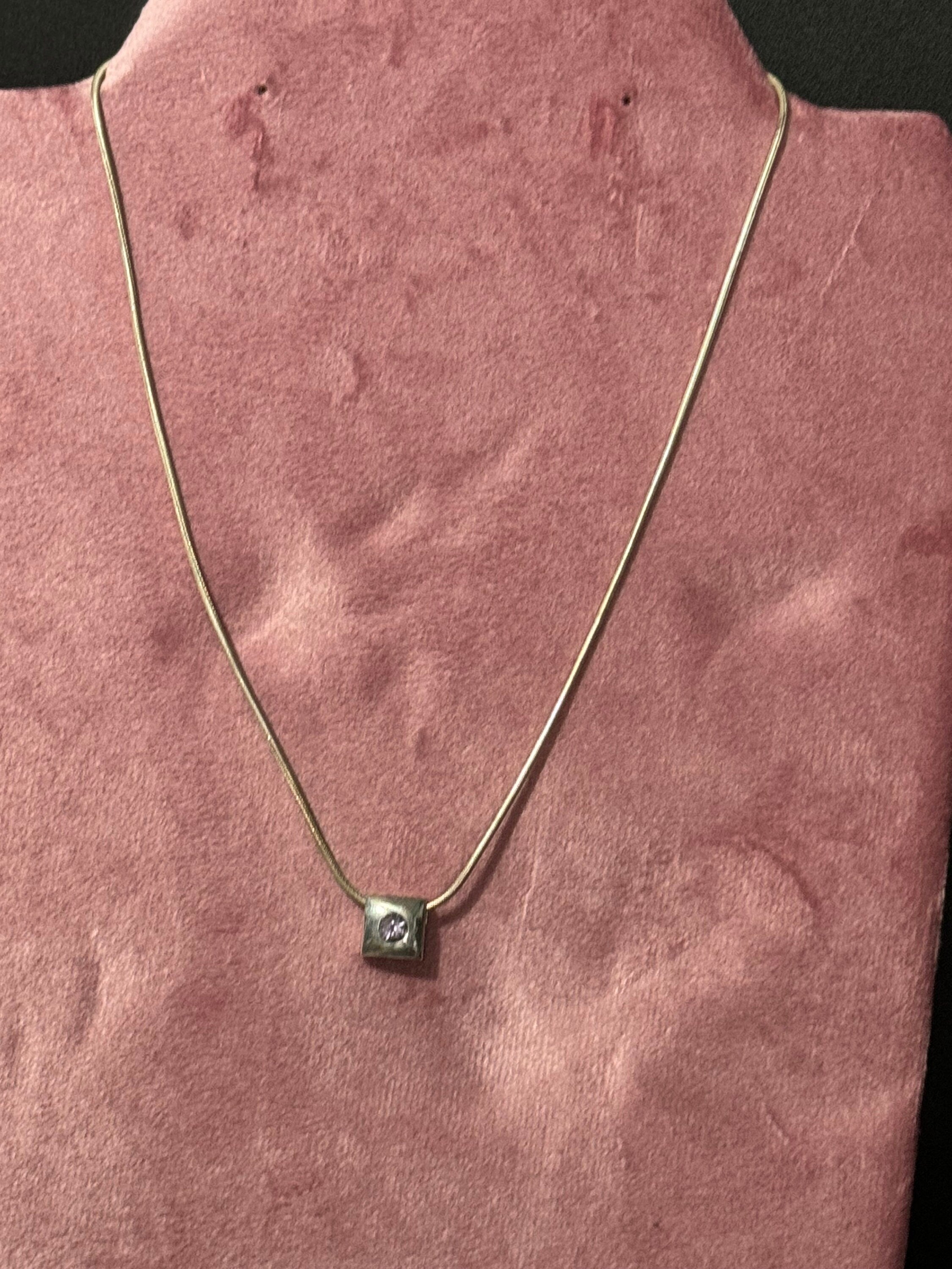 925 sterling silver clear CZ diamanté modernist square boxes pendant on a chain