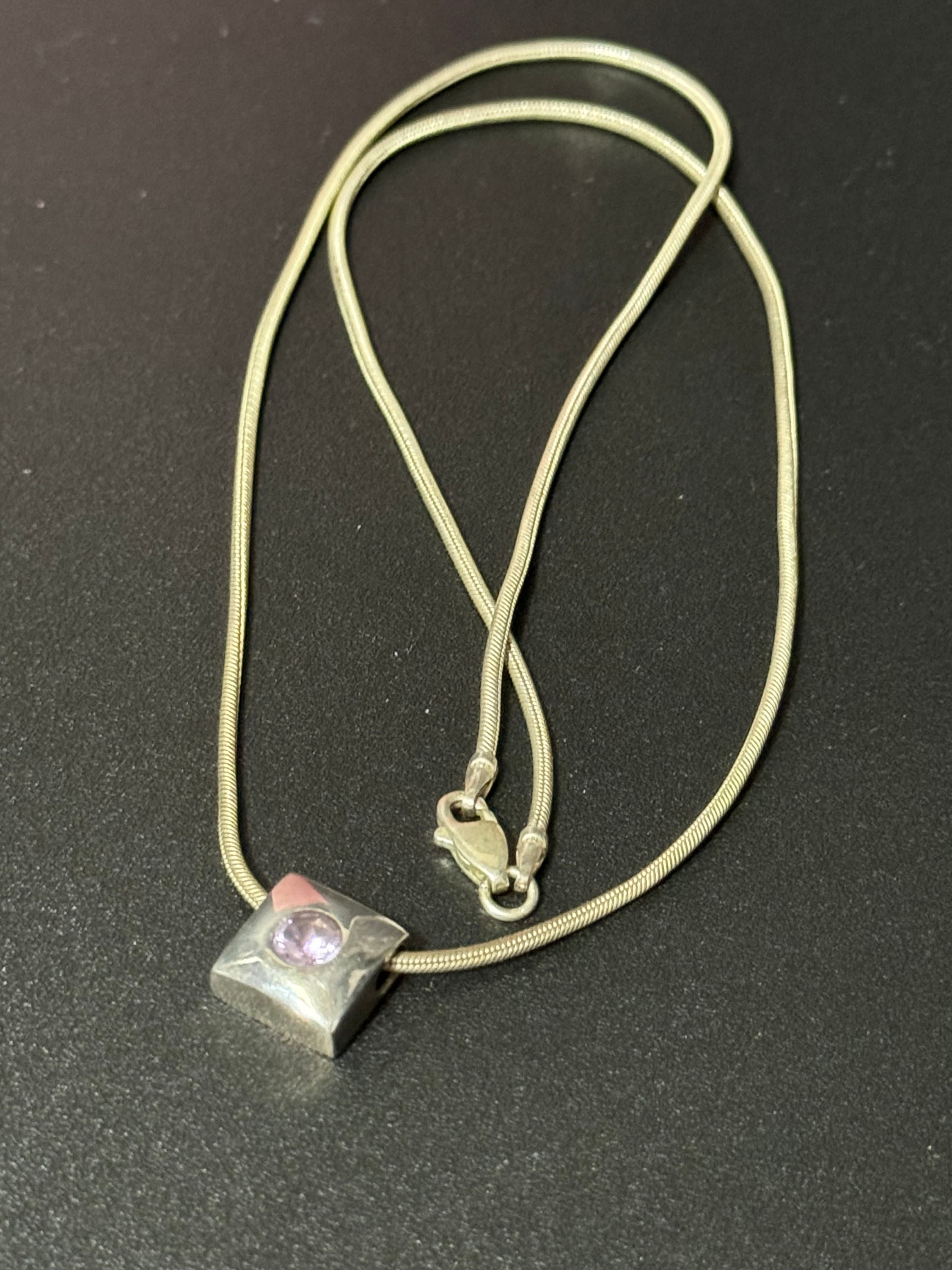 925 sterling silver clear CZ diamanté modernist square boxes pendant on a chain