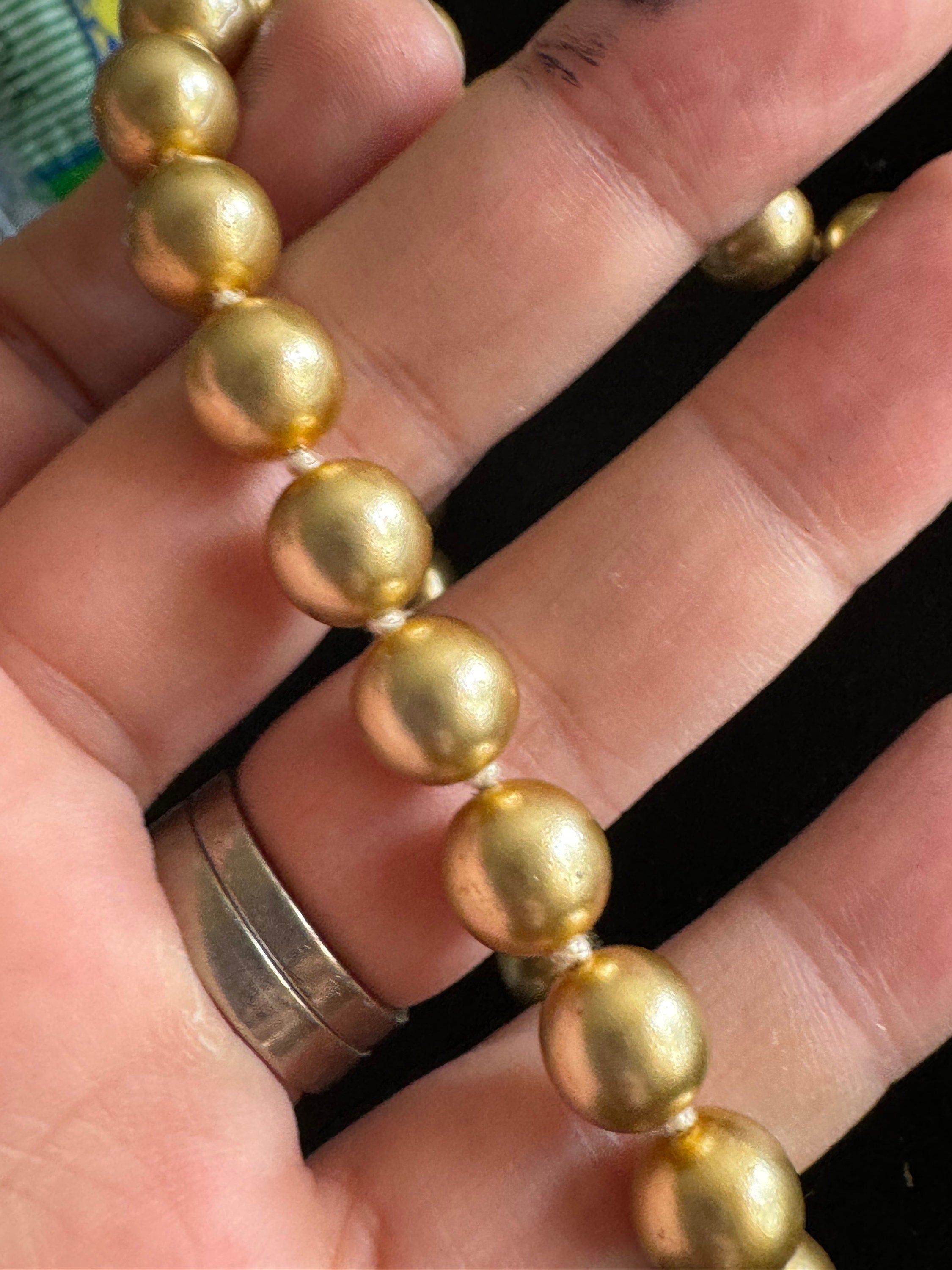 Signed Joan Rivers long gold faux glass pearl beaded necklace 75-84cm