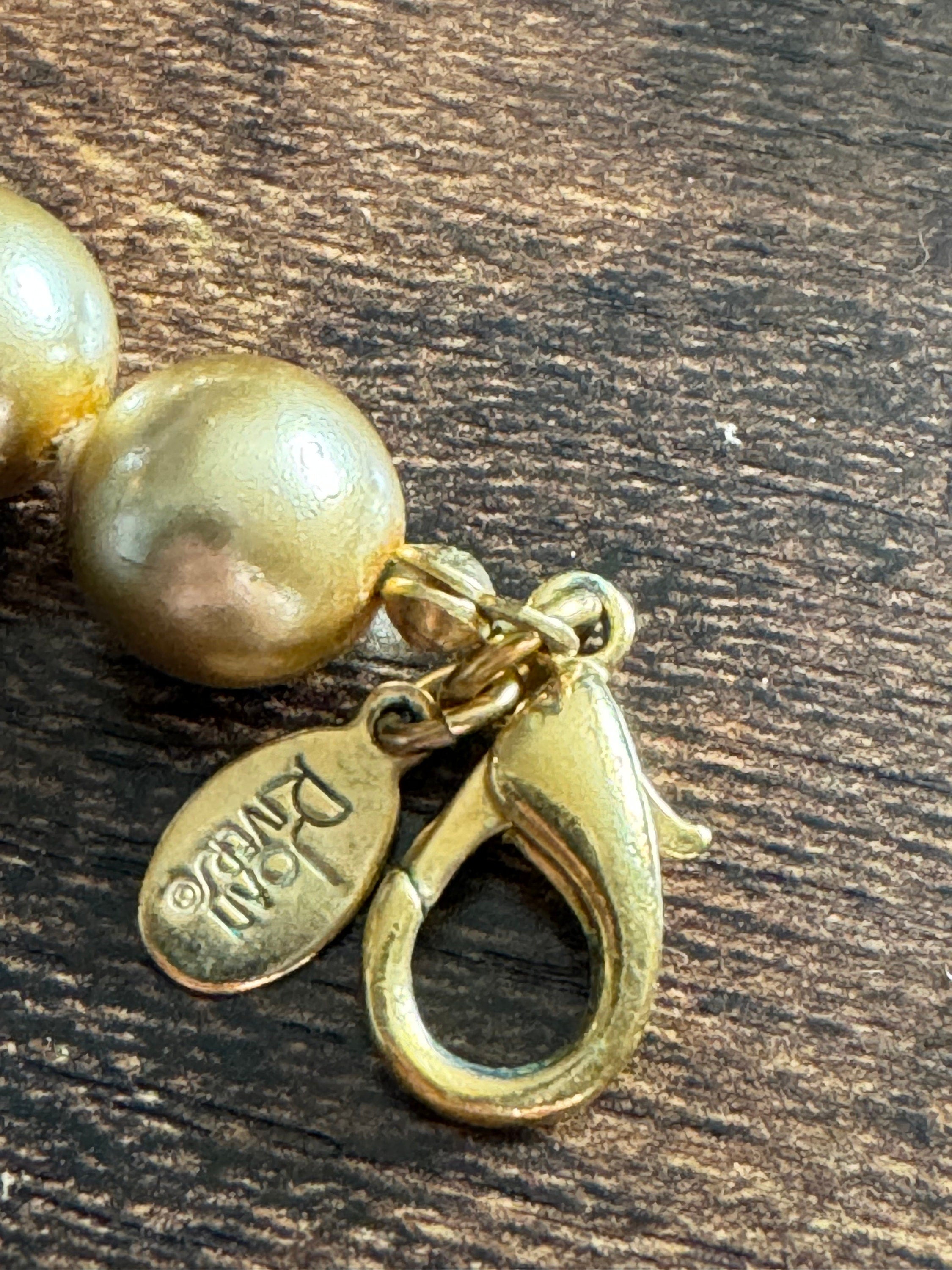 Signed Joan Rivers long gold faux glass pearl beaded necklace 75-84cm