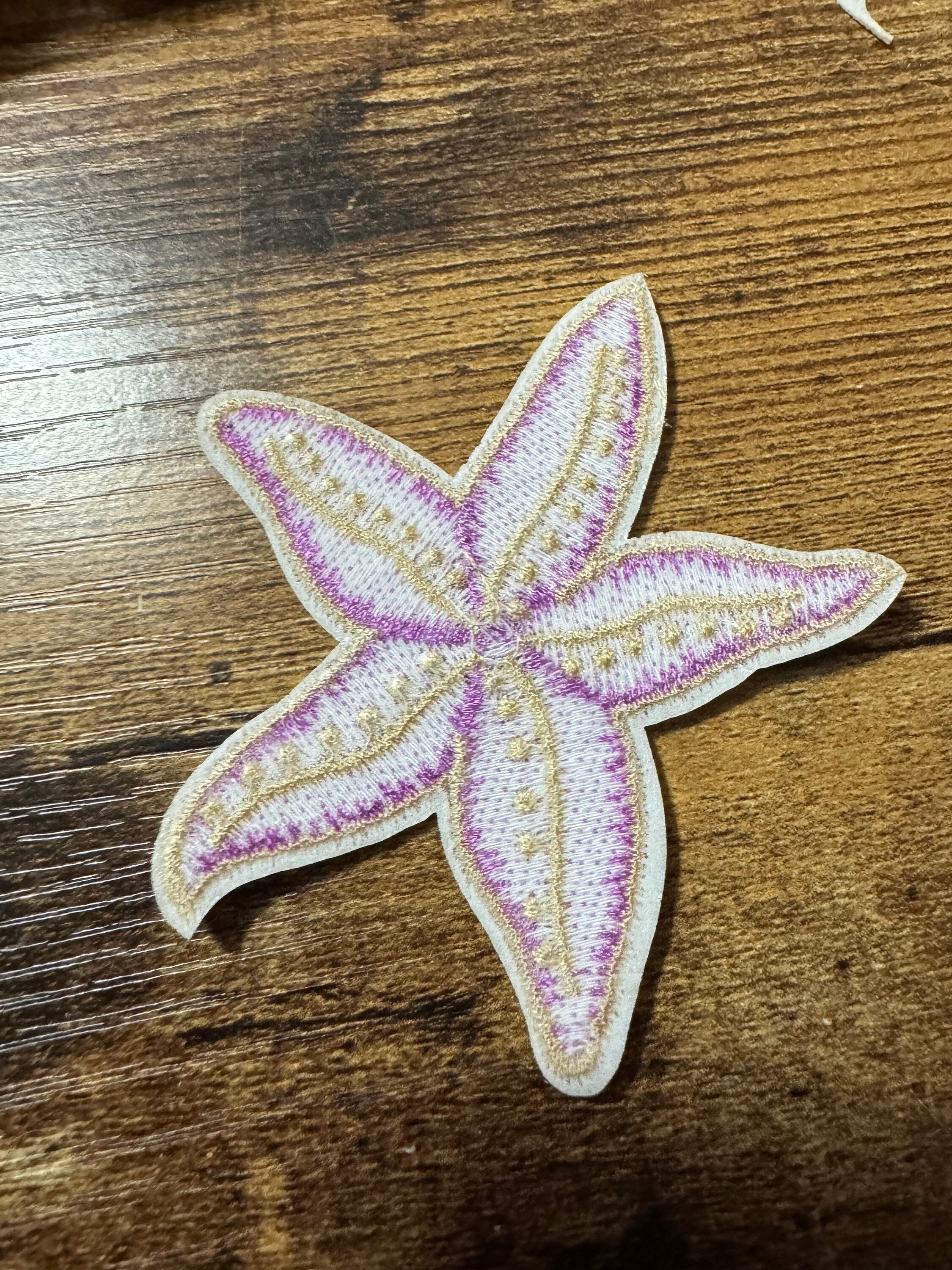 Pink Starfish Iron-On Patch: Nautical Embroidered Appliqué (7cm)