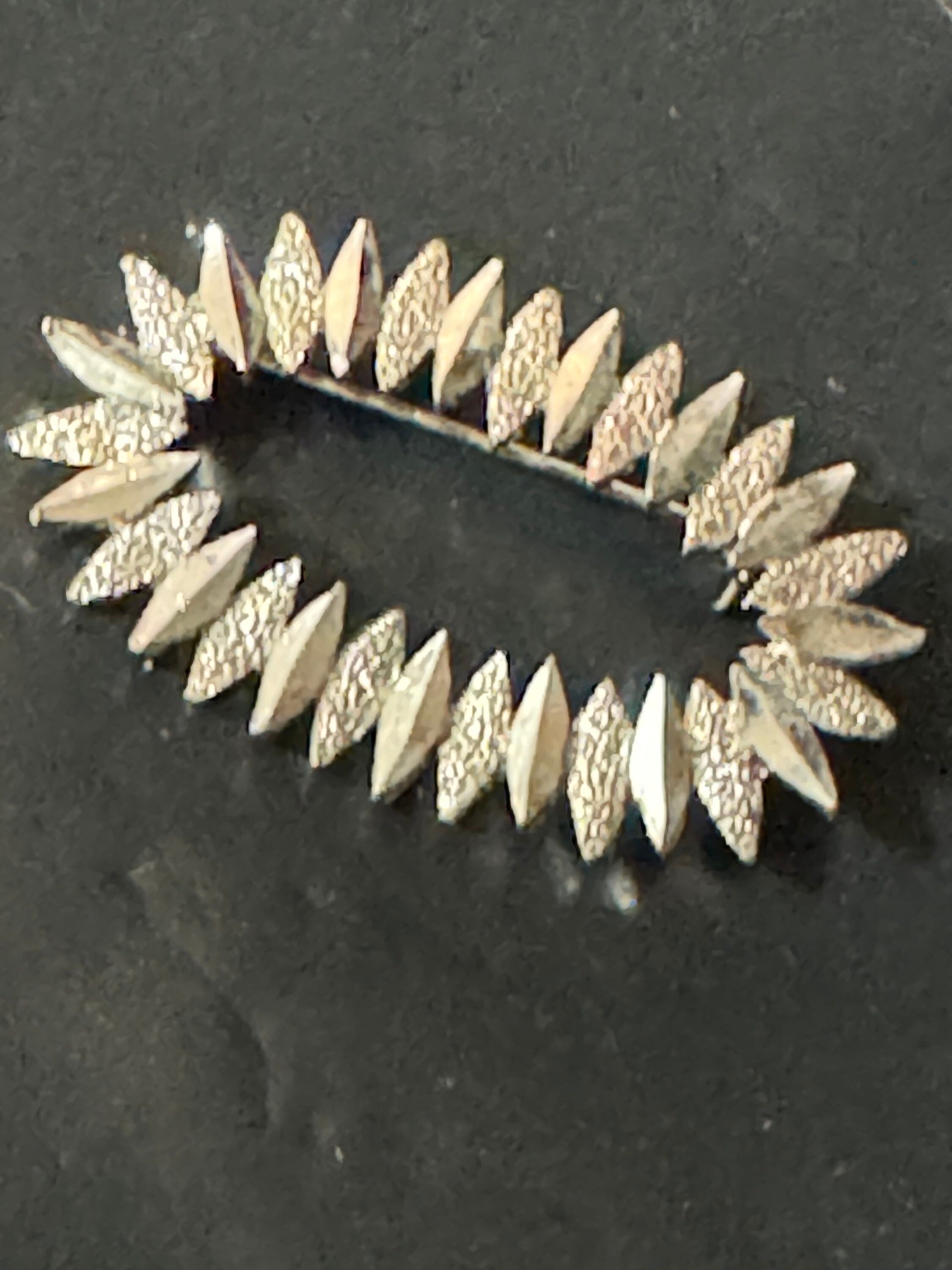 silver abstract oval brutalist brooch, vintage 1970s