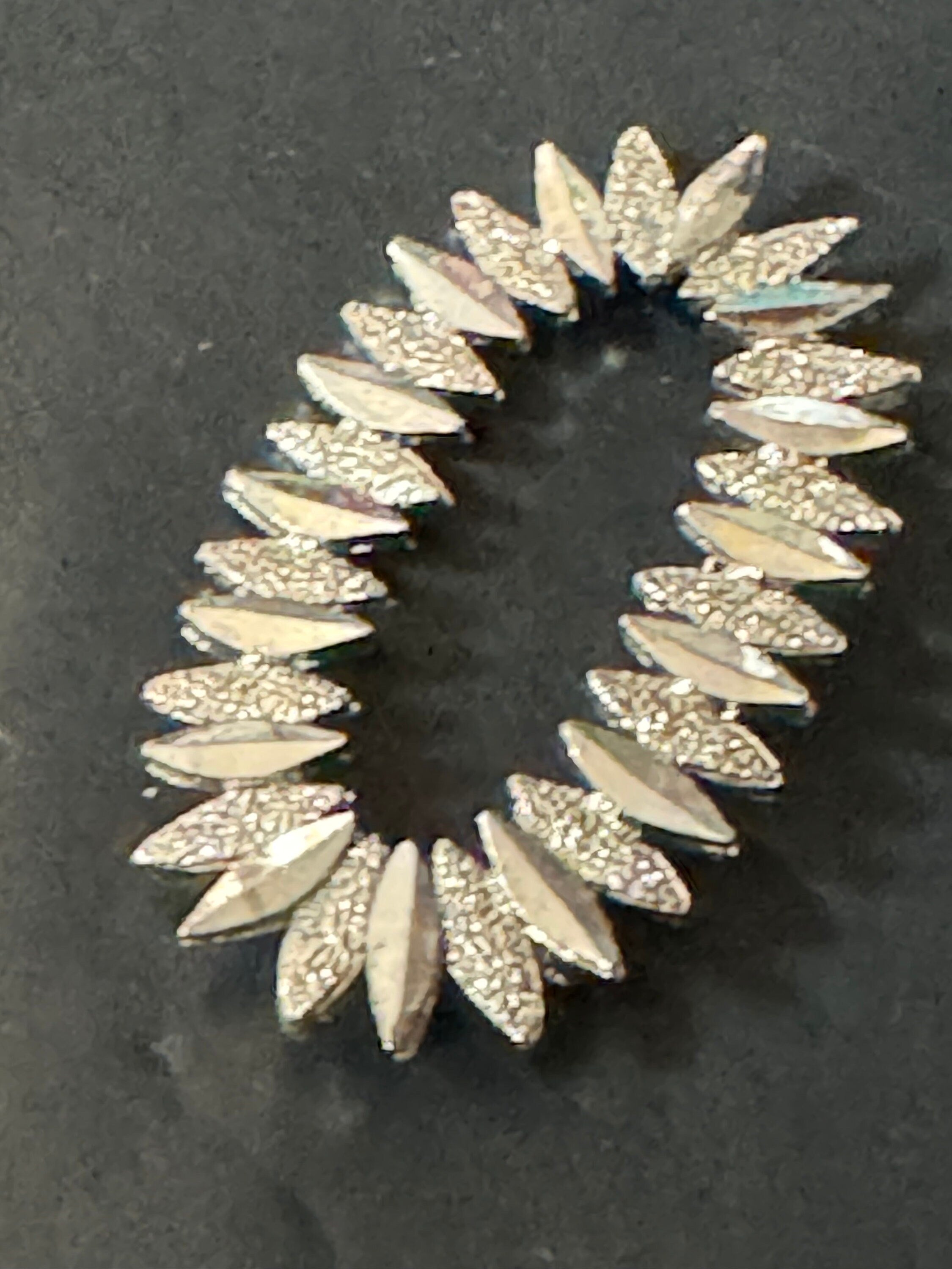 silver abstract oval brutalist brooch, vintage 1970s