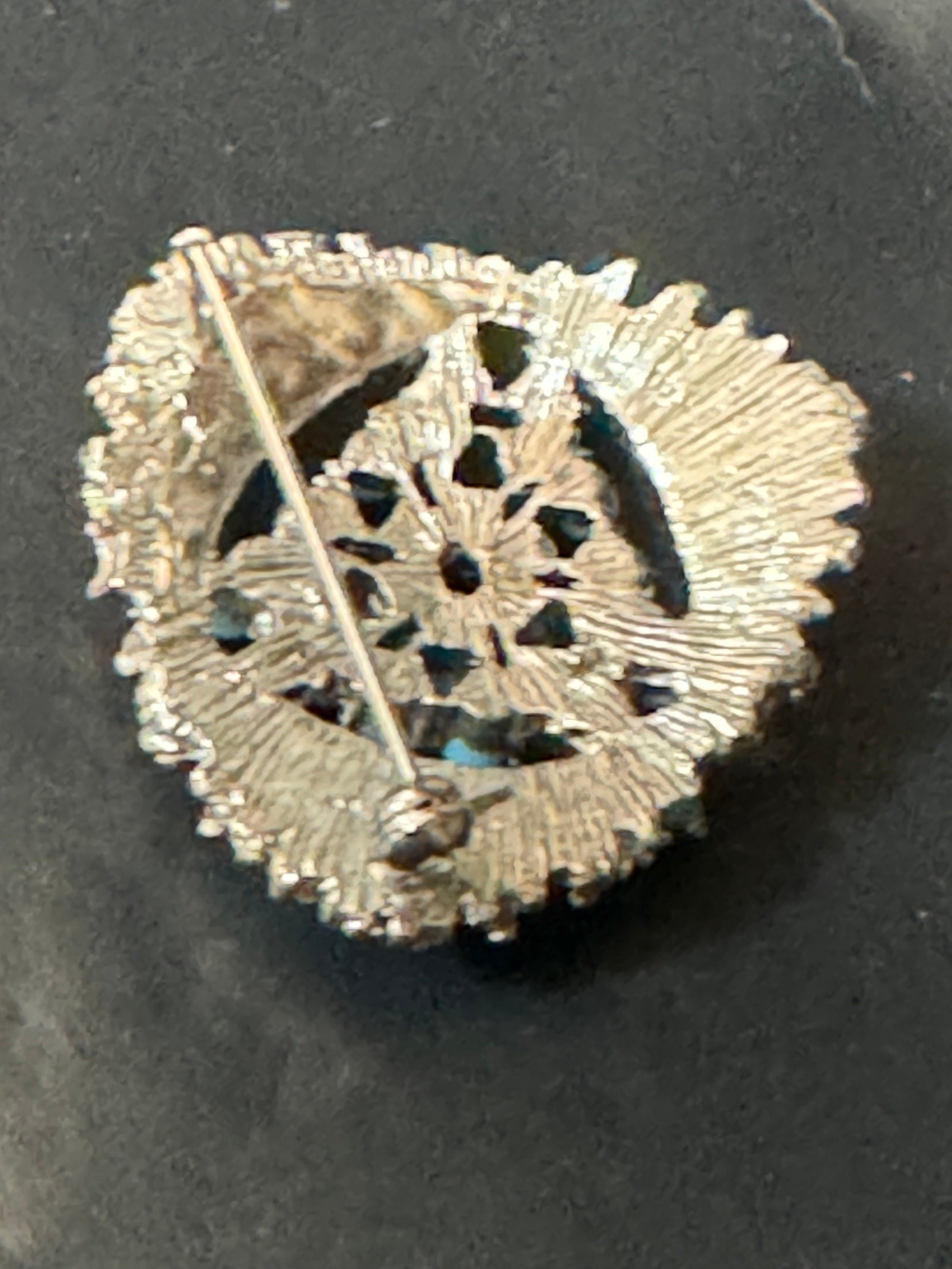 True vintage 1970s modernist silver abstract triangular brutalist brooch with turquoise cabochons 3.5cm