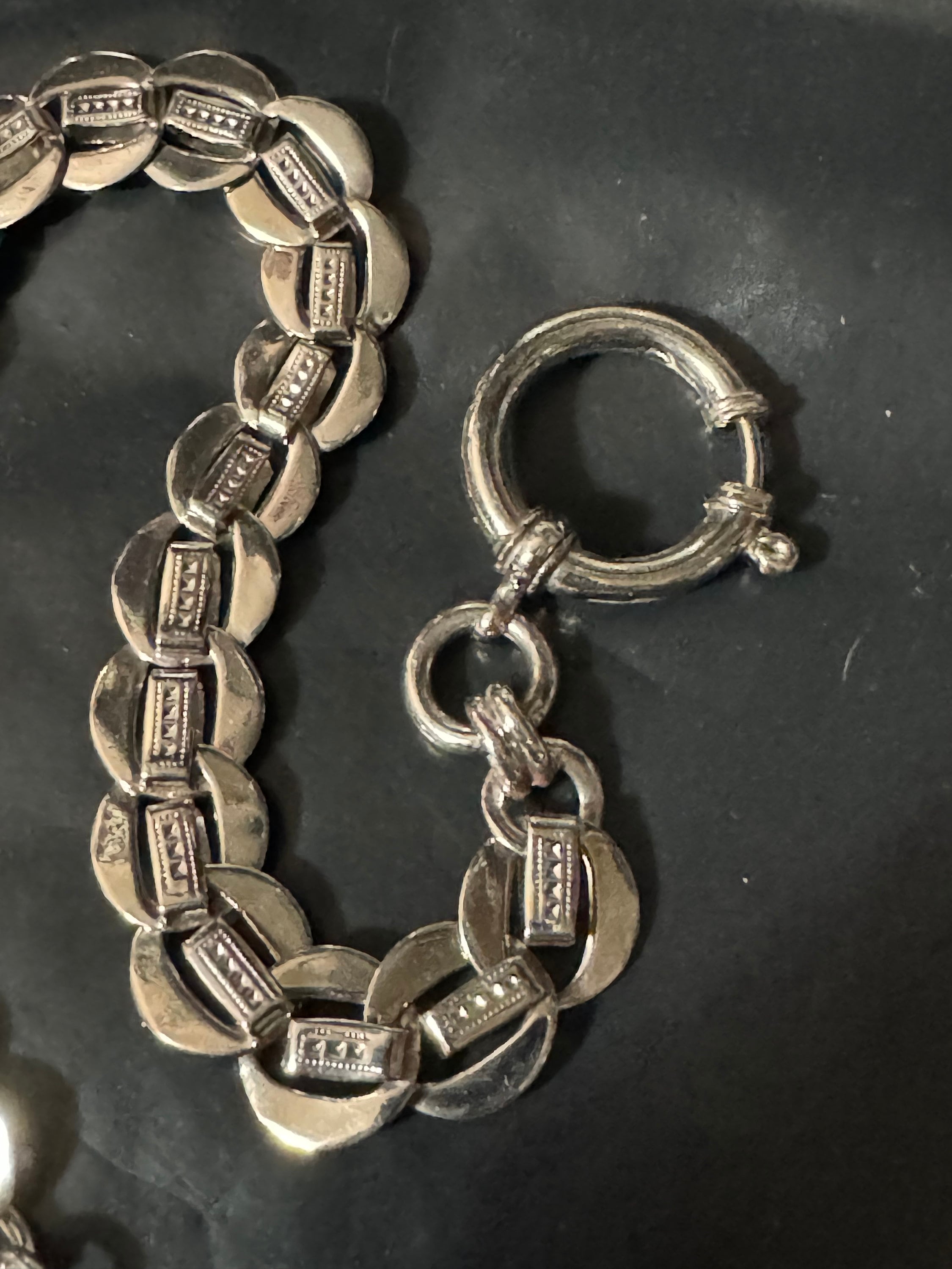 Antique Jakob Bengel Art Deco Pocket Watch Chain: Chrome Plated Silver Metal, 25cm