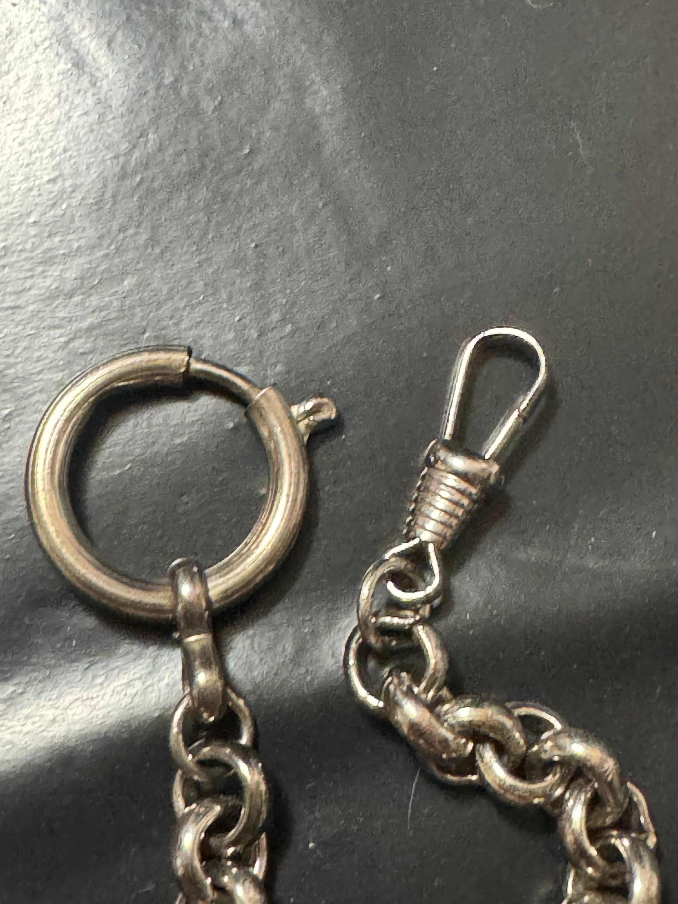 Antique Jakob Bengel Art Deco Pocket Watch Chain: Sapphire Blue Glass, Chrome Plated (25cm)