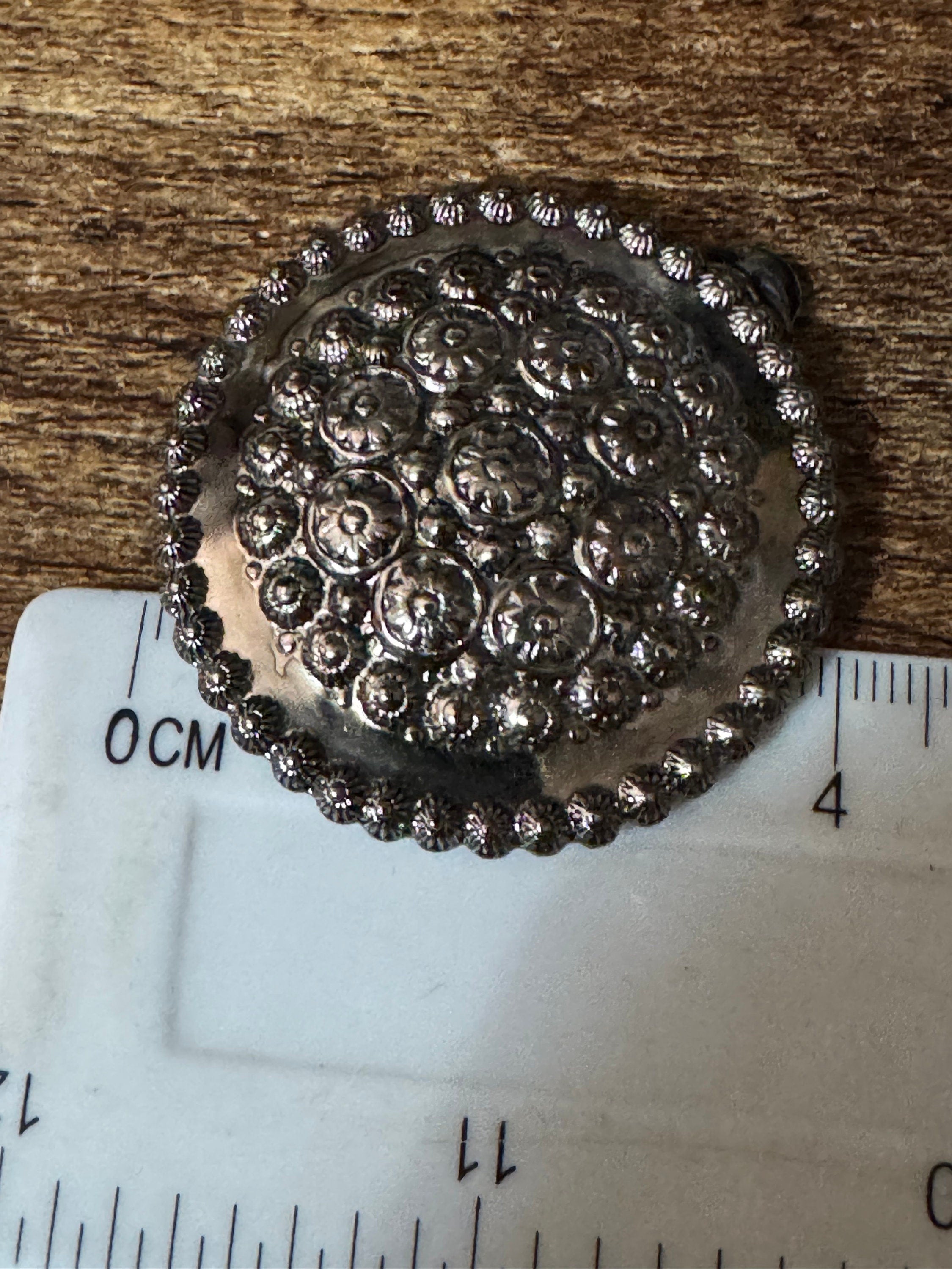 True vintage oversized Etruscan Silver metal 4cm round disc button earrings genuine period old shop stock