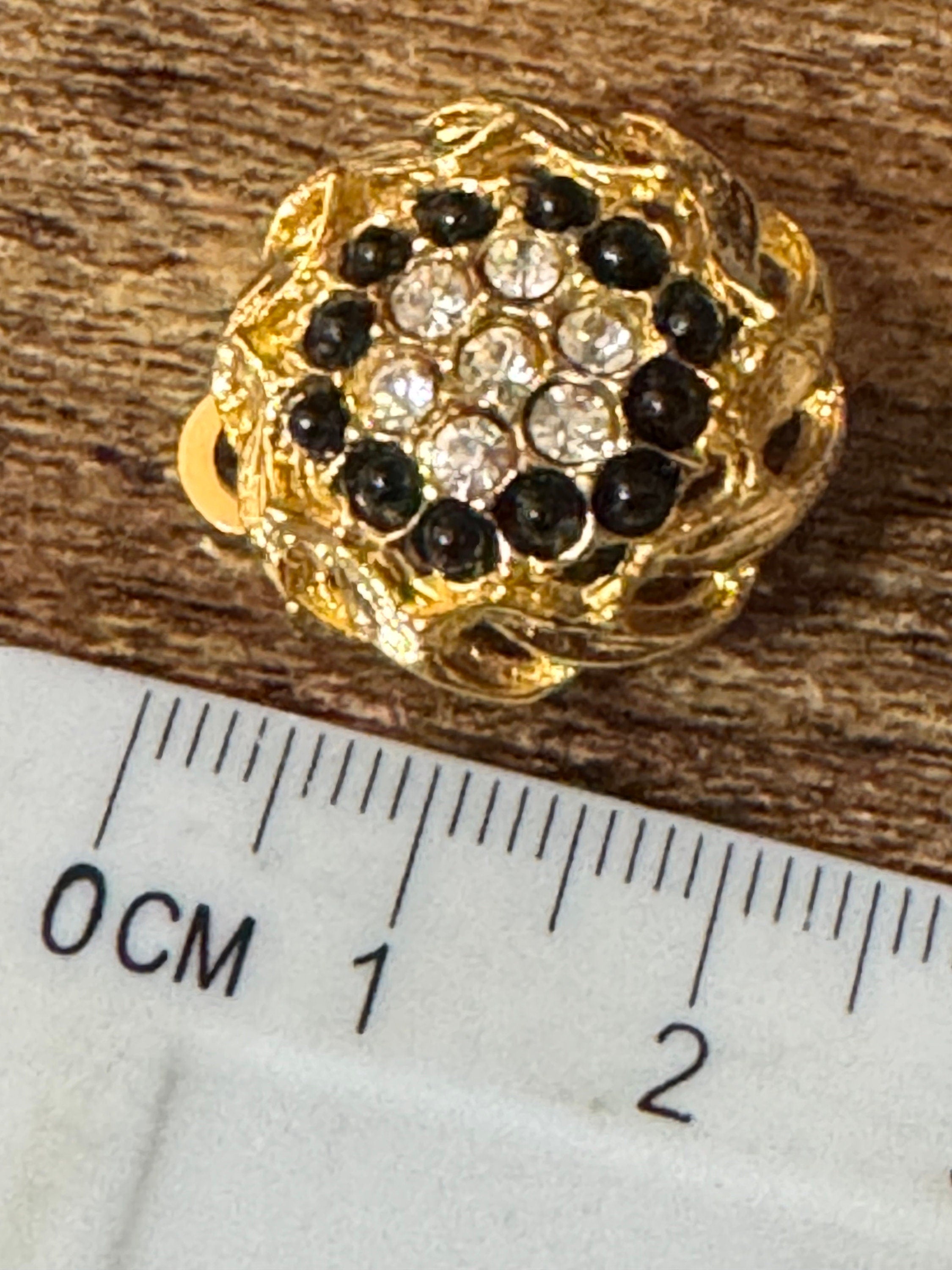 Vintage 1970s Diamanté Clip On Earrings: Black & Clear Rhinestone Studs