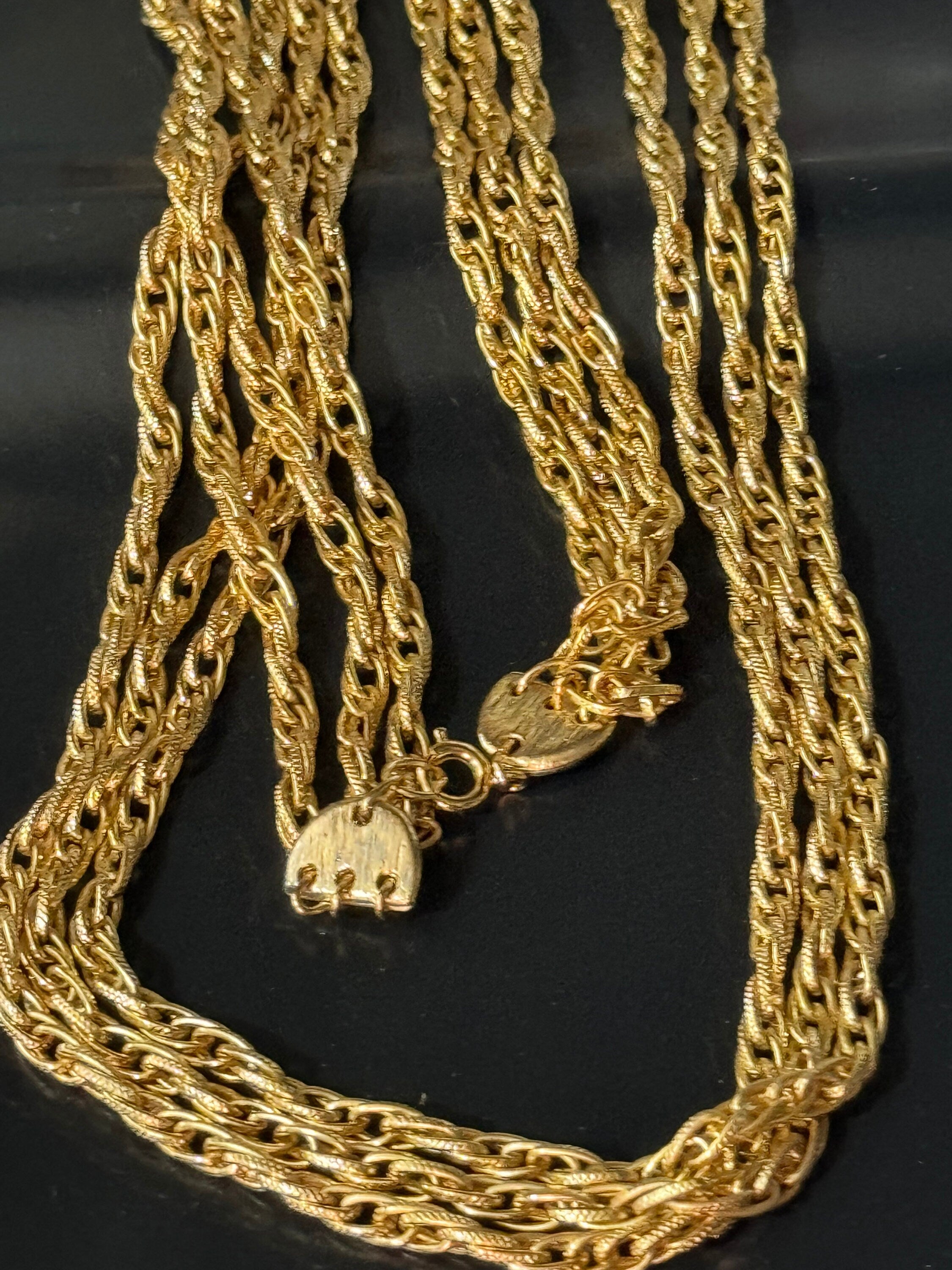 Vintage Gold Tone Rope Chain Necklace: Multi Strand Waterfall, 25 inch