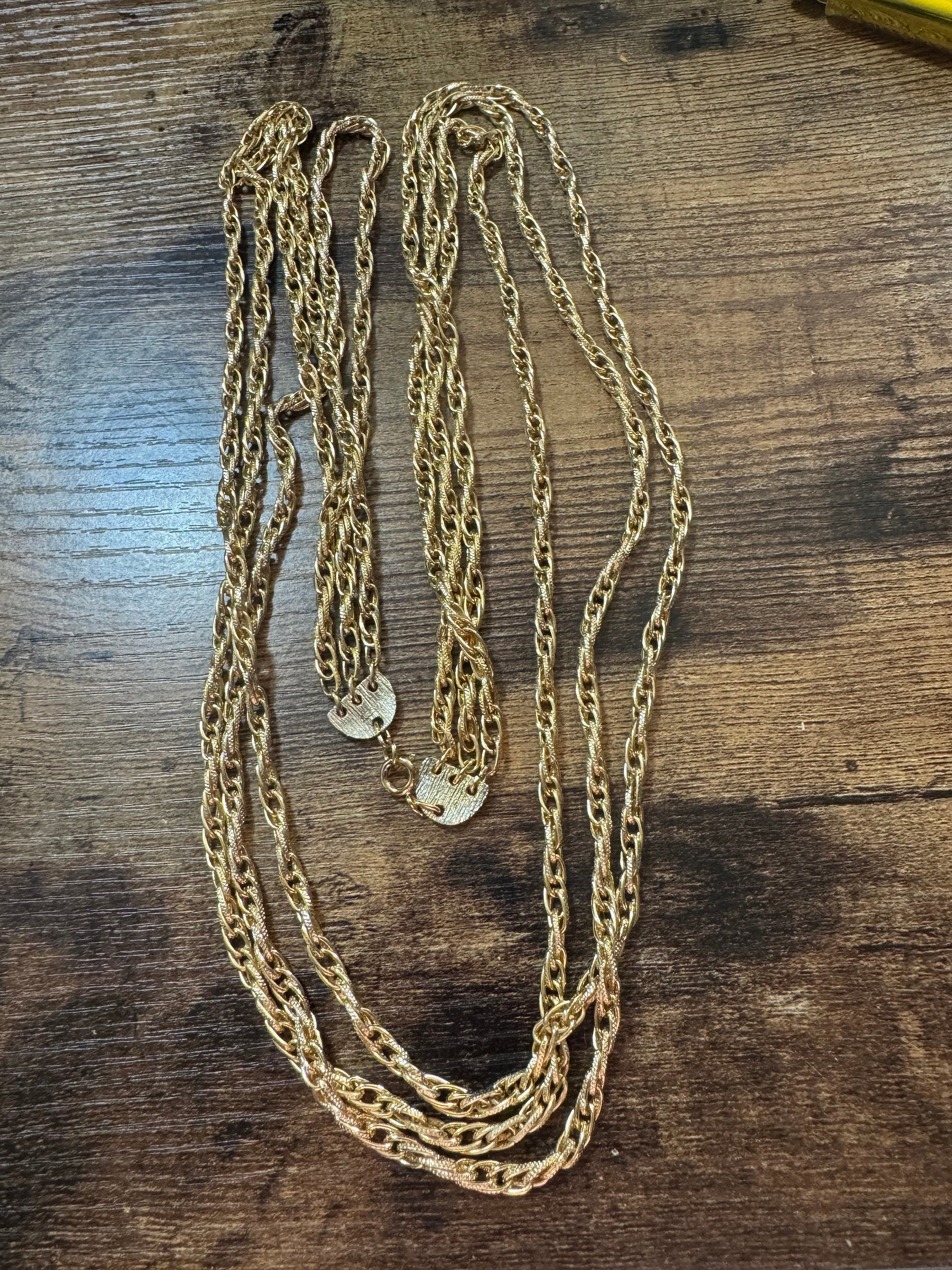 Vintage Gold Tone Rope Chain Necklace: Multi Strand Waterfall, 25 inch