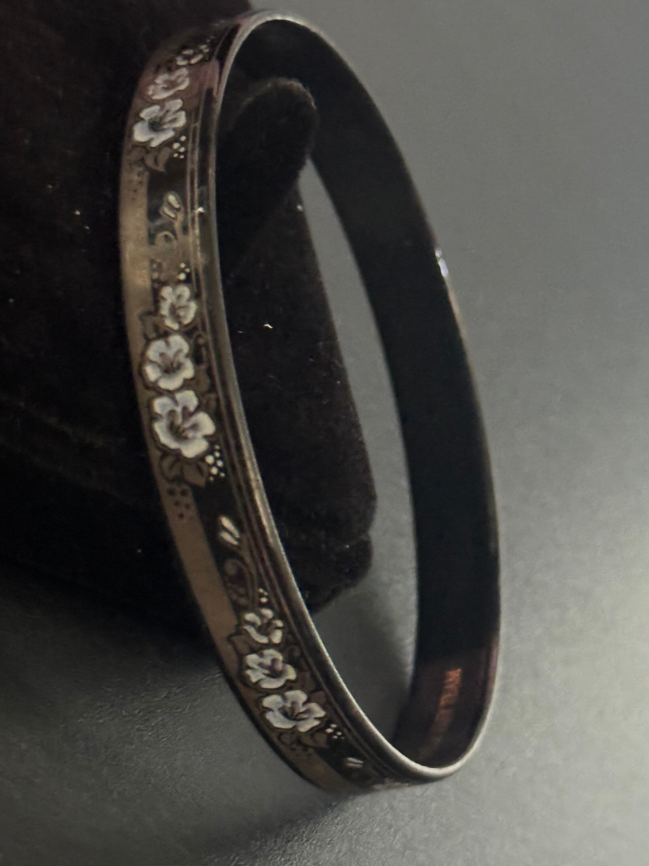 Austrian Vintage Michaela Frey 7cm black, blue white and gold enamel antique style floral bangle from Austria