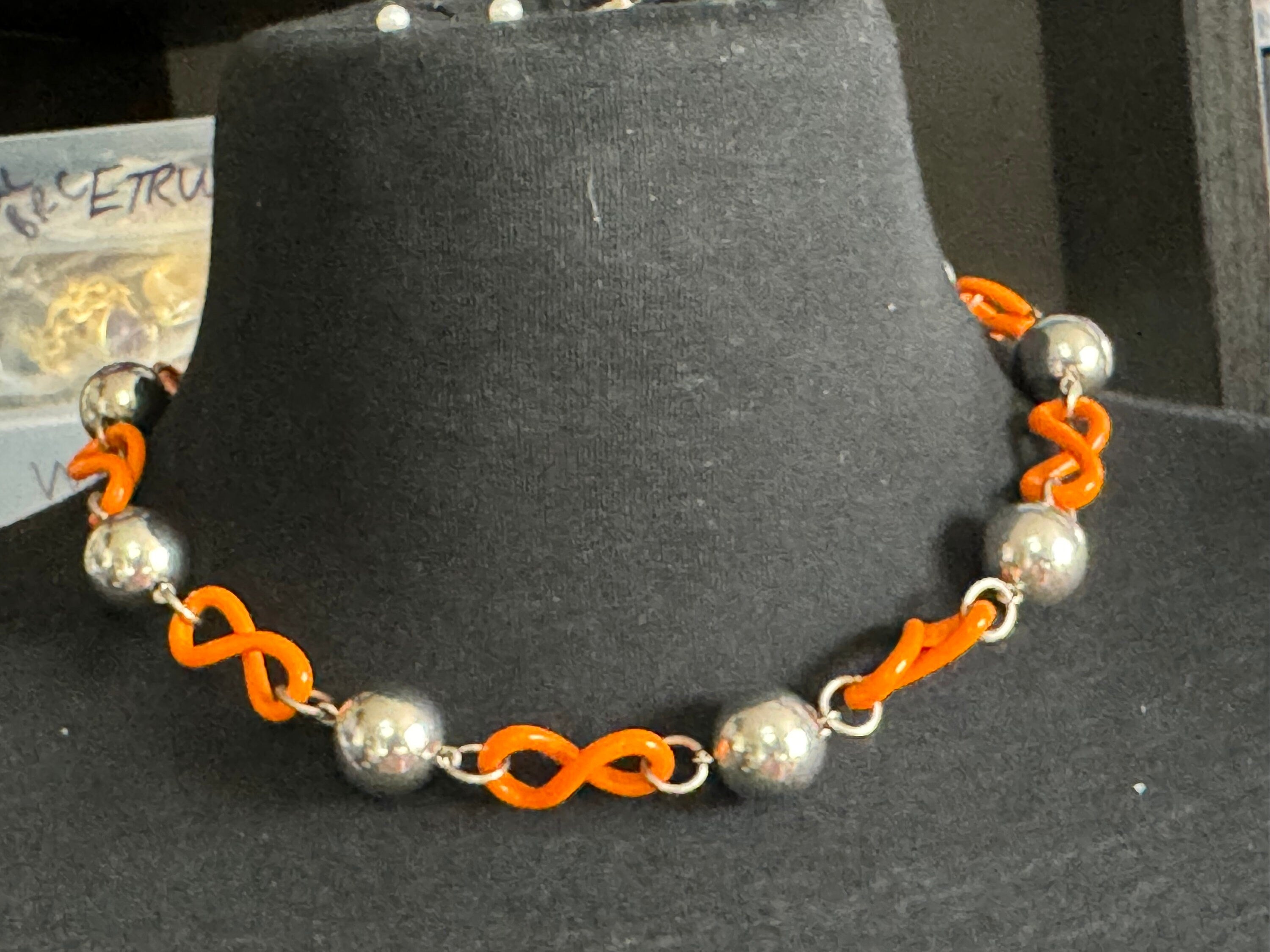 Art Deco Jakob Bengel Necklace: Chrome, Orange Galalith, Geometric Beads
