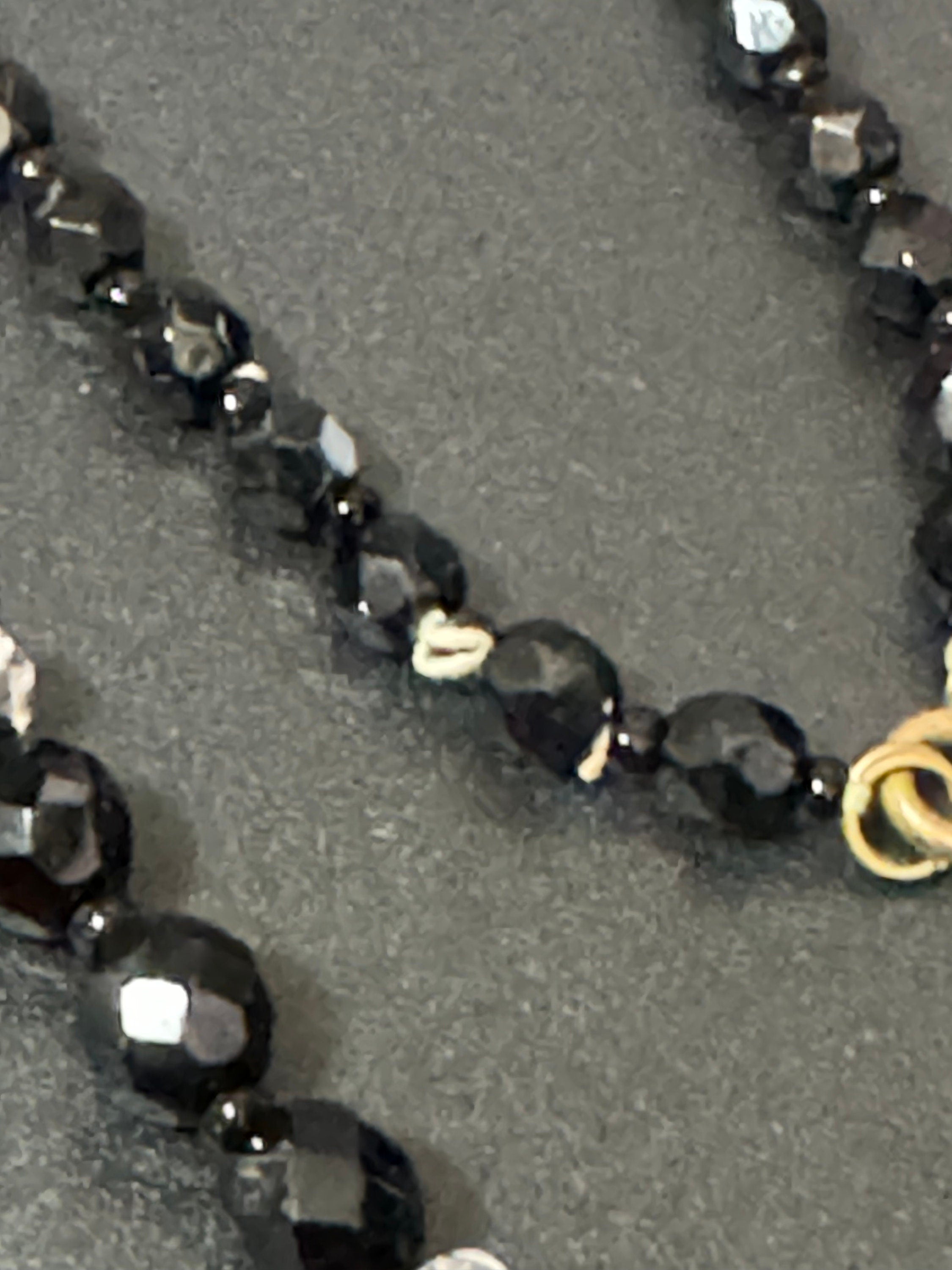 art deco black clear necklace, monochrome 44cm