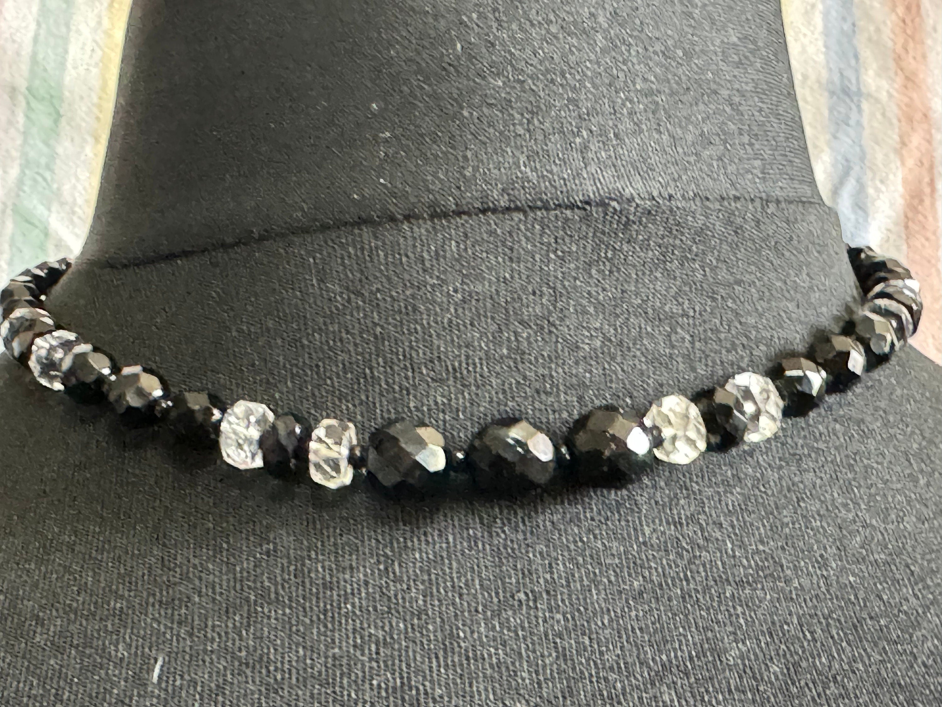 art deco black clear necklace, monochrome 44cm