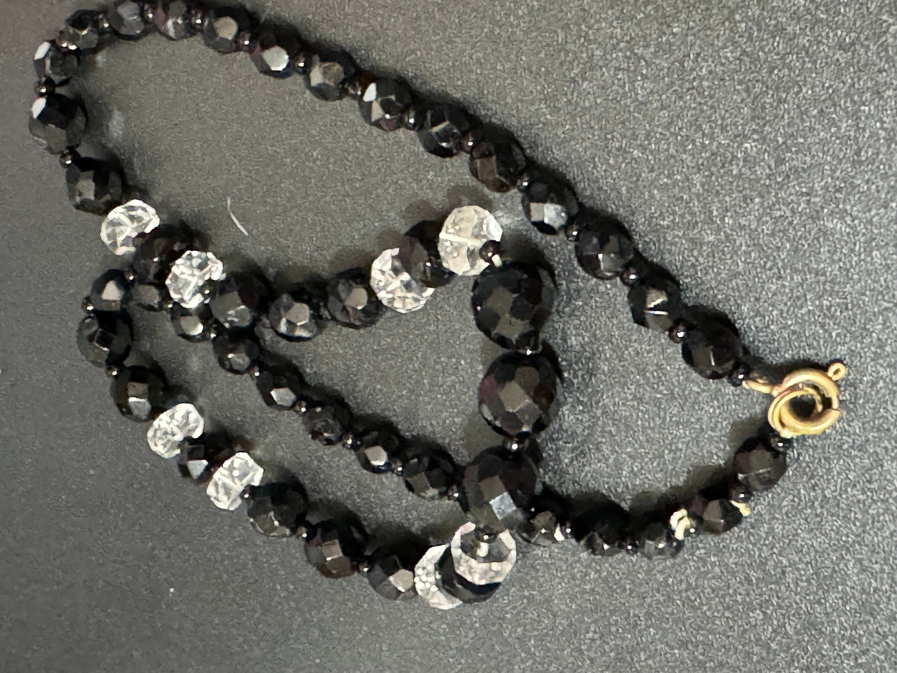 art deco black clear necklace, monochrome 44cm