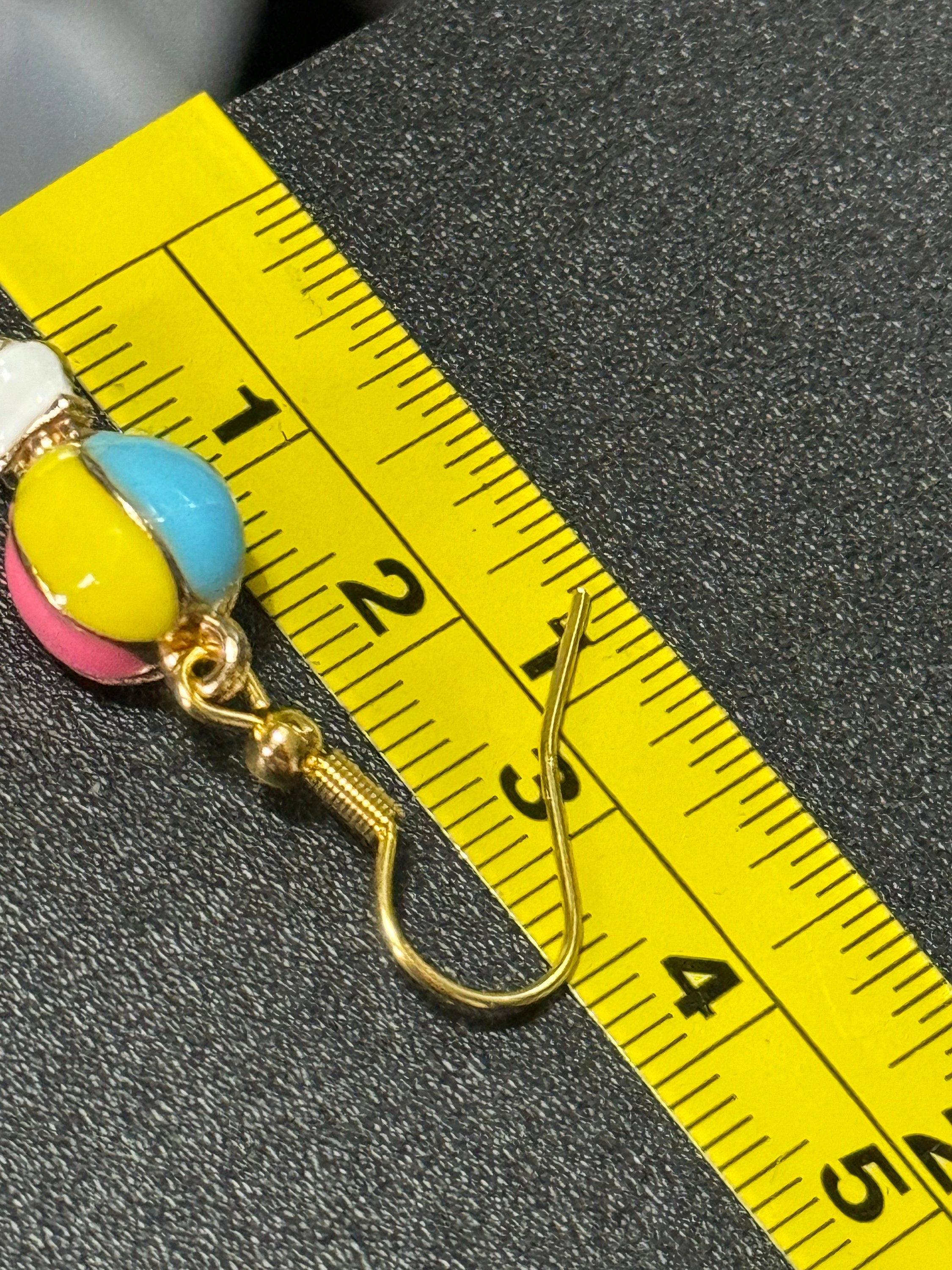 Novelty pink yellow blue enamel small hot air balloon drop earrings for pierced ears