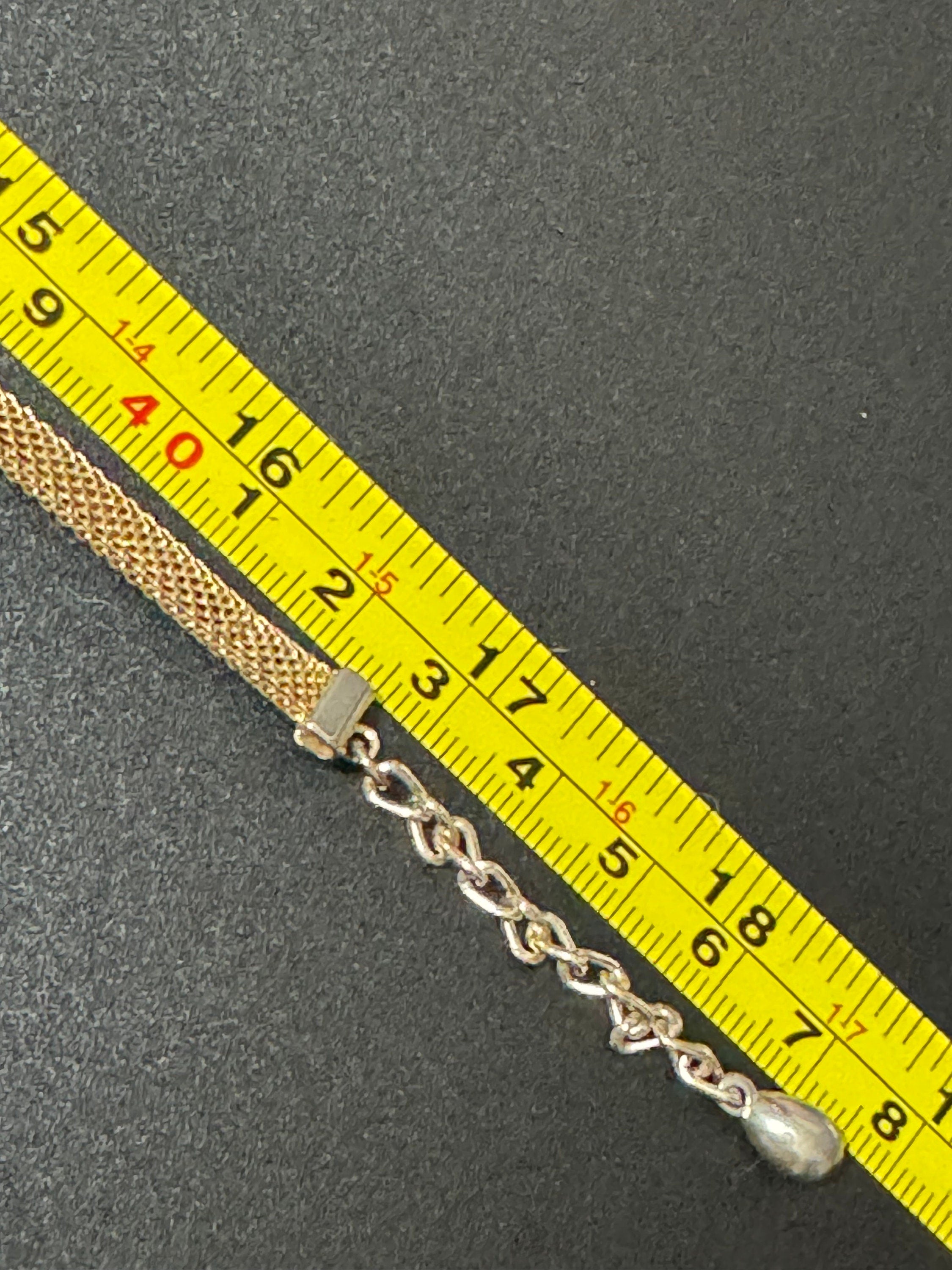 Vintage gold tone mesh lariat drop necklace with turquoise glass paste stones