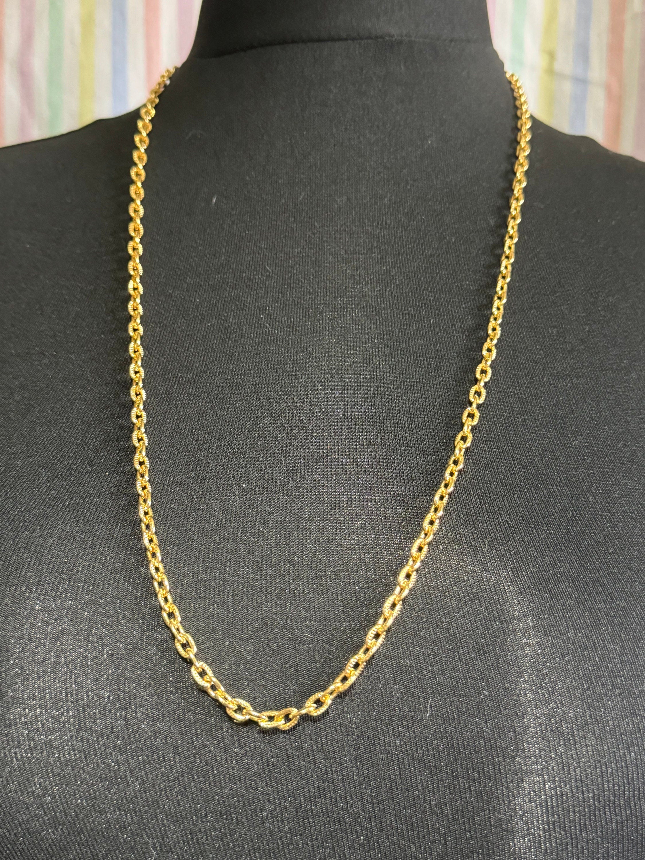 30.5 inch 78cm long 1980s gold plated textured cable link plain chain necklace