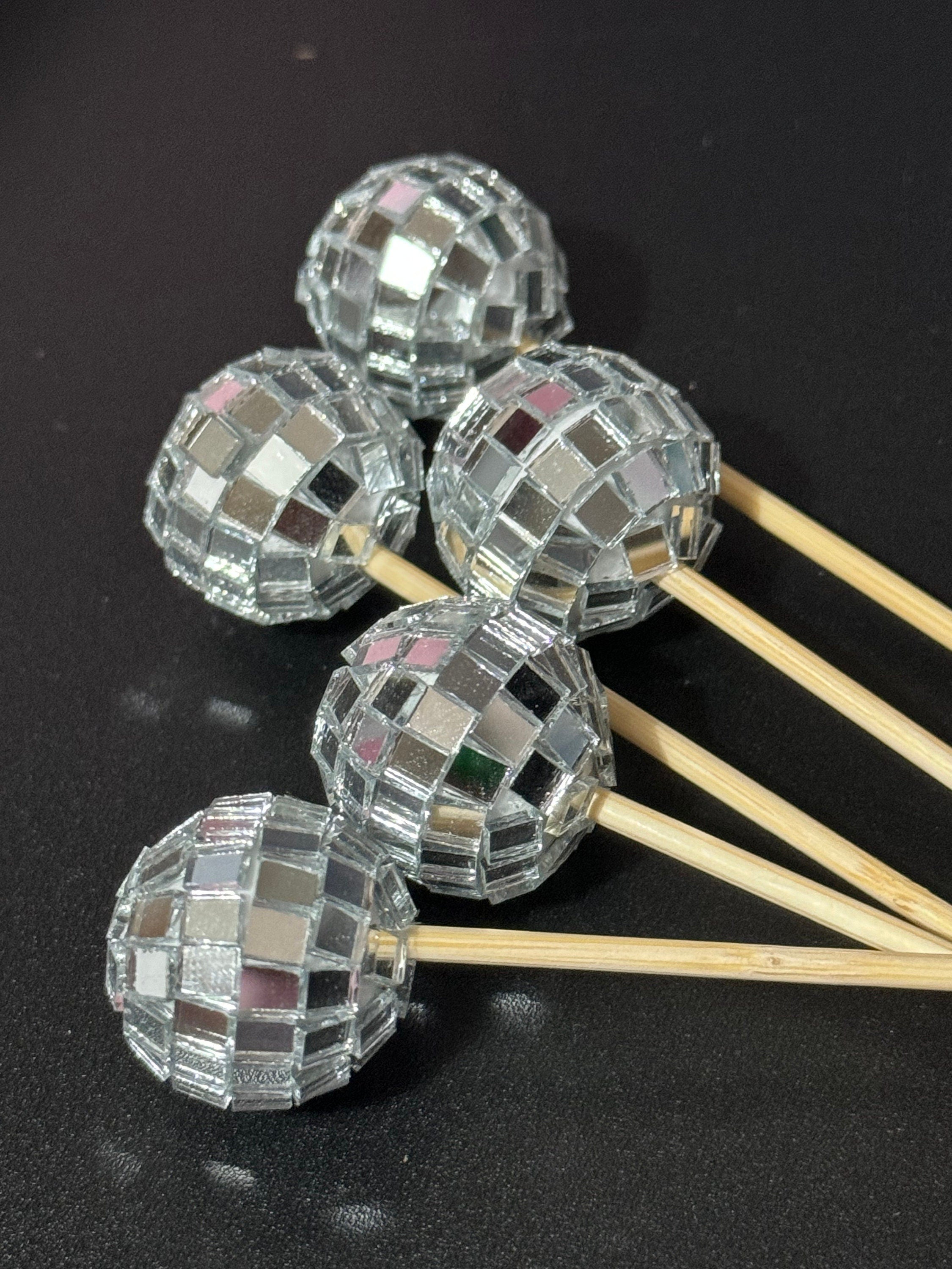 Set of 5 disco mirror ball cake topper decorations