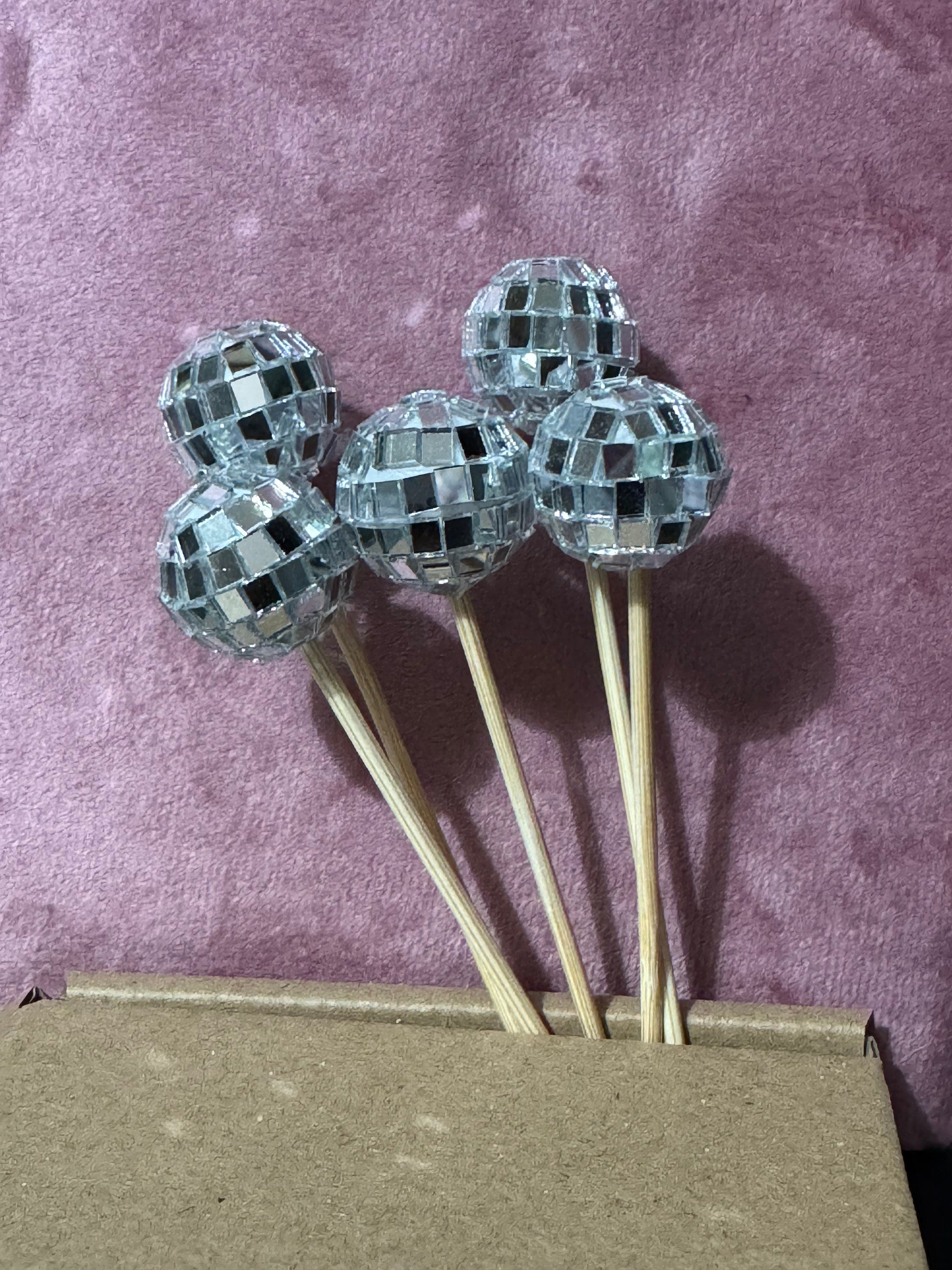 Set of 5 disco mirror ball cake topper decorations