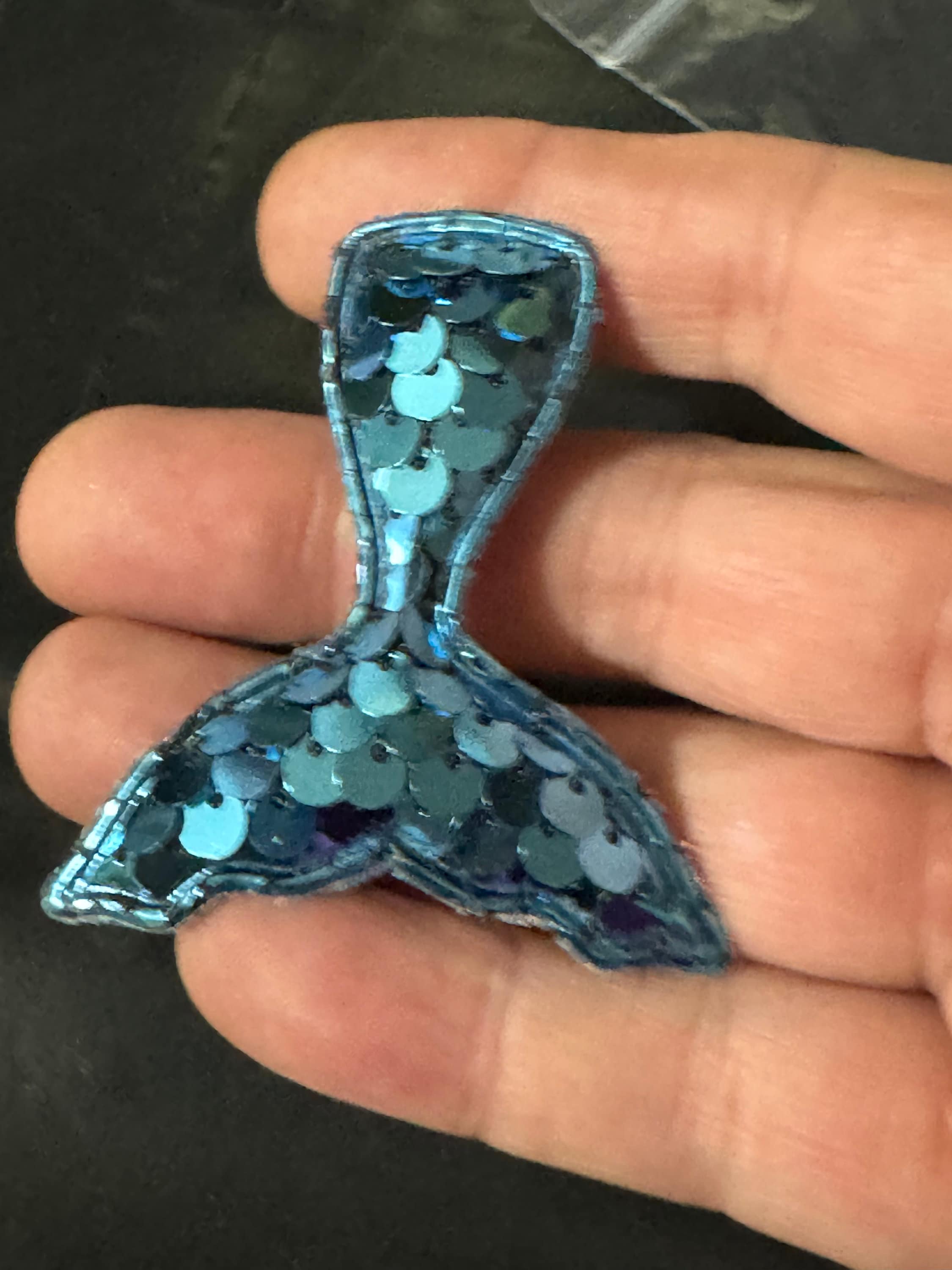Blue Sequin Mermaid Tail Patch: Nautical Craft Appliqué (6cm x 5cm)