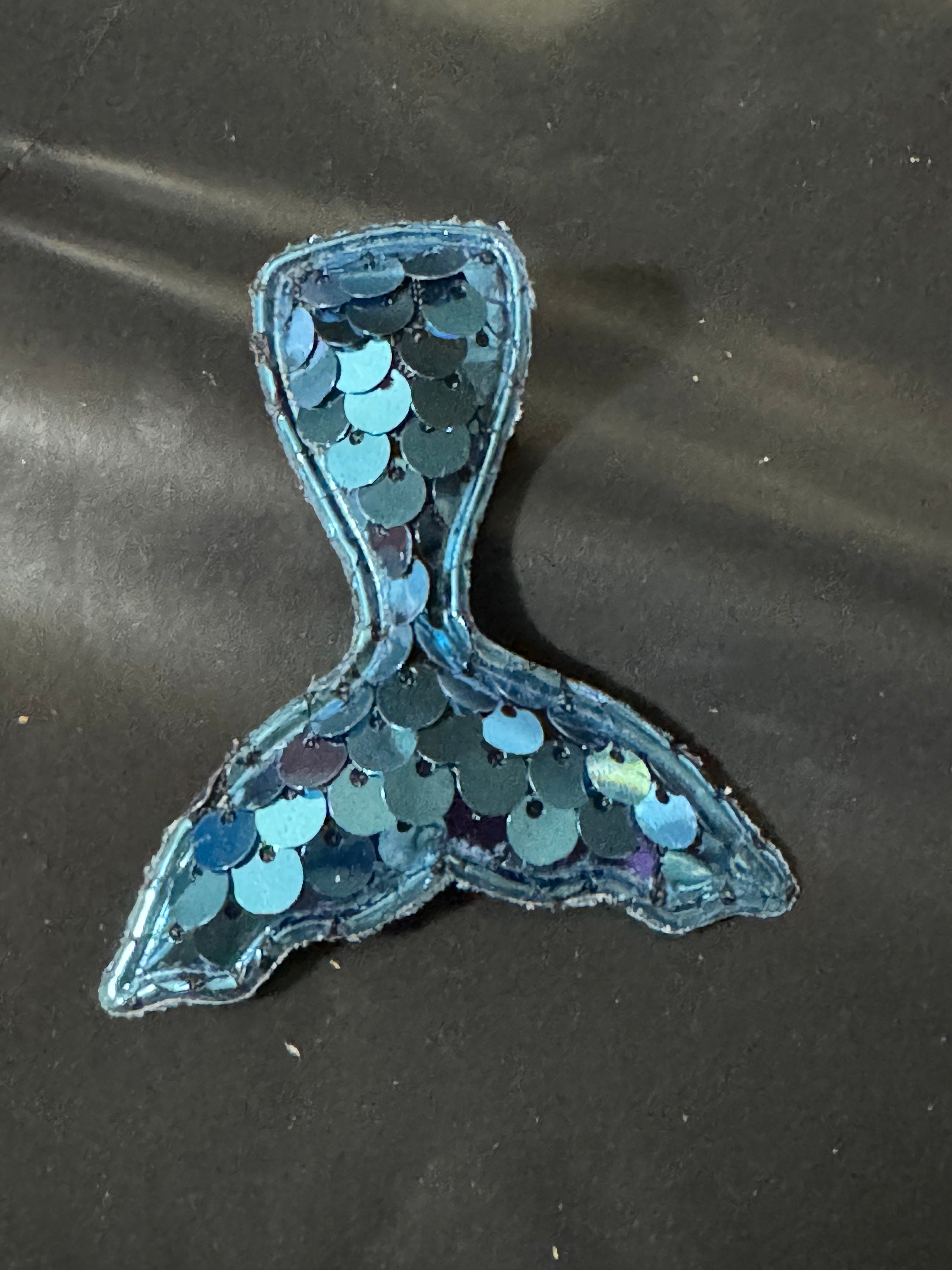 Blue Sequin Mermaid Tail Patch: Nautical Craft Appliqué (6cm x 5cm)