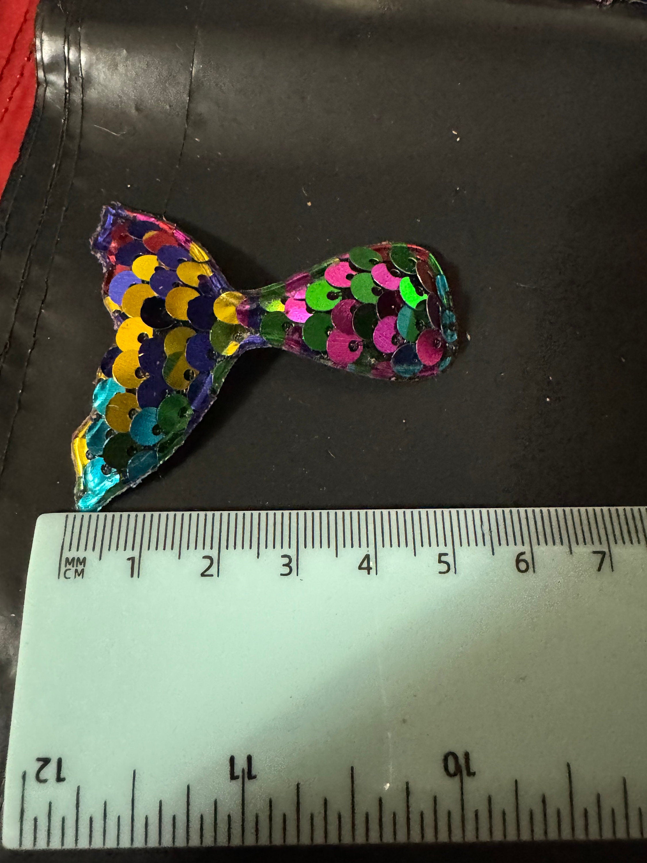Rainbow Sequin Mermaid Tail Patch: Sew-On Craft Appliqué (6cm x 5cm)
