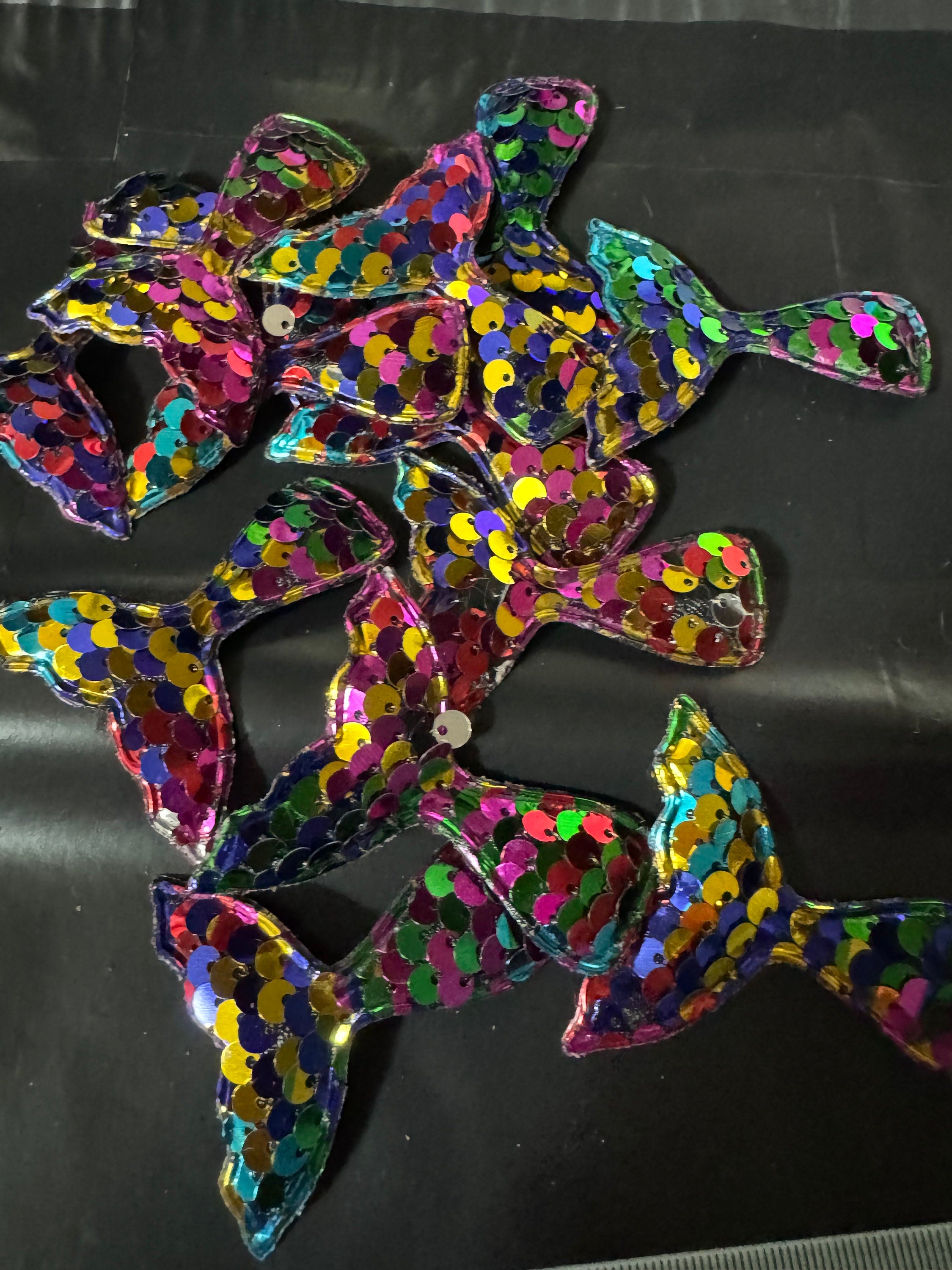 Rainbow Sequin Mermaid Tail Patch: Sew-On Craft Appliqué (6cm x 5cm)