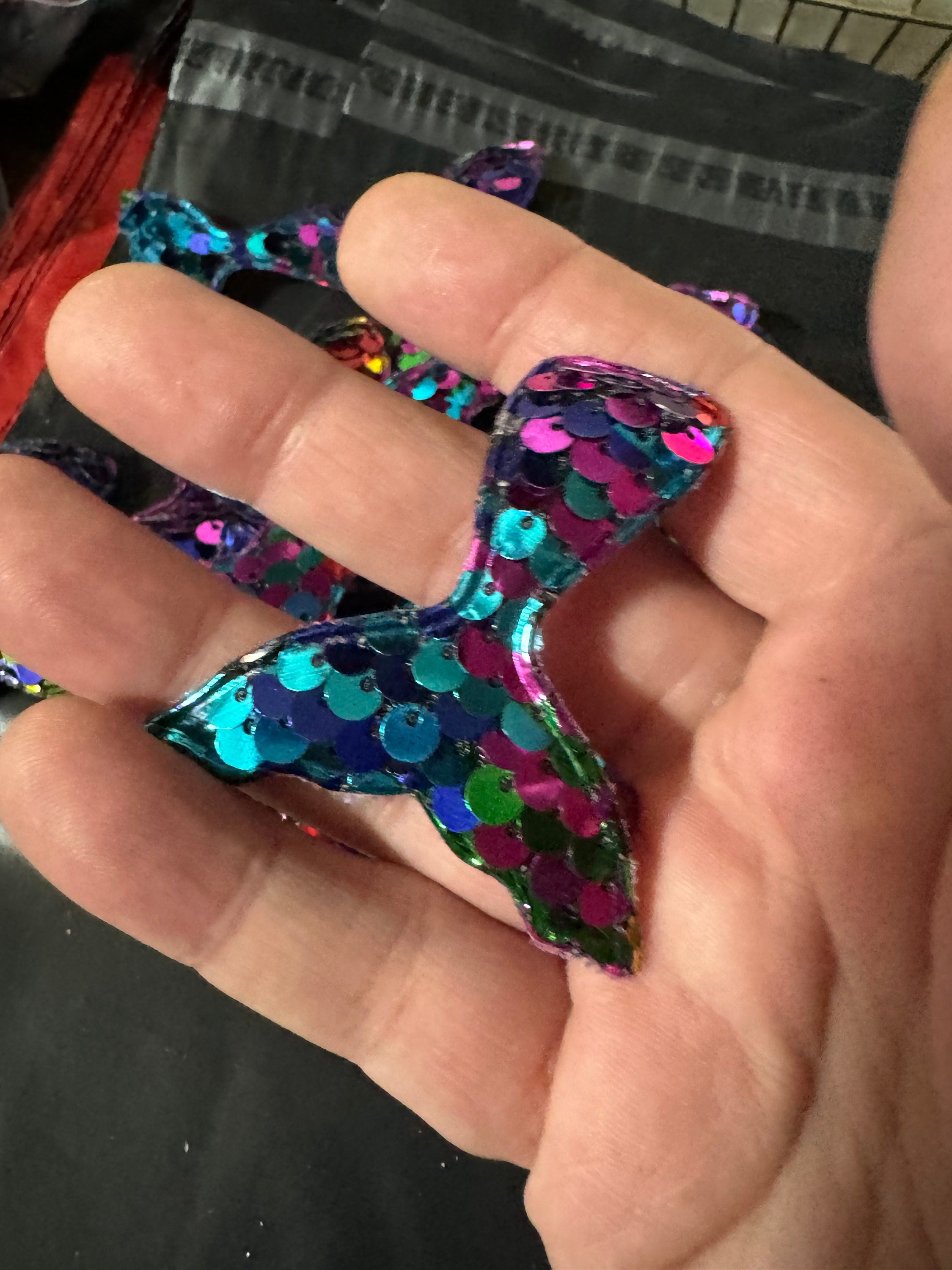 Rainbow Sequin Mermaid Tail Patch: Nautical Craft Appliqué (6cm x 5cm)